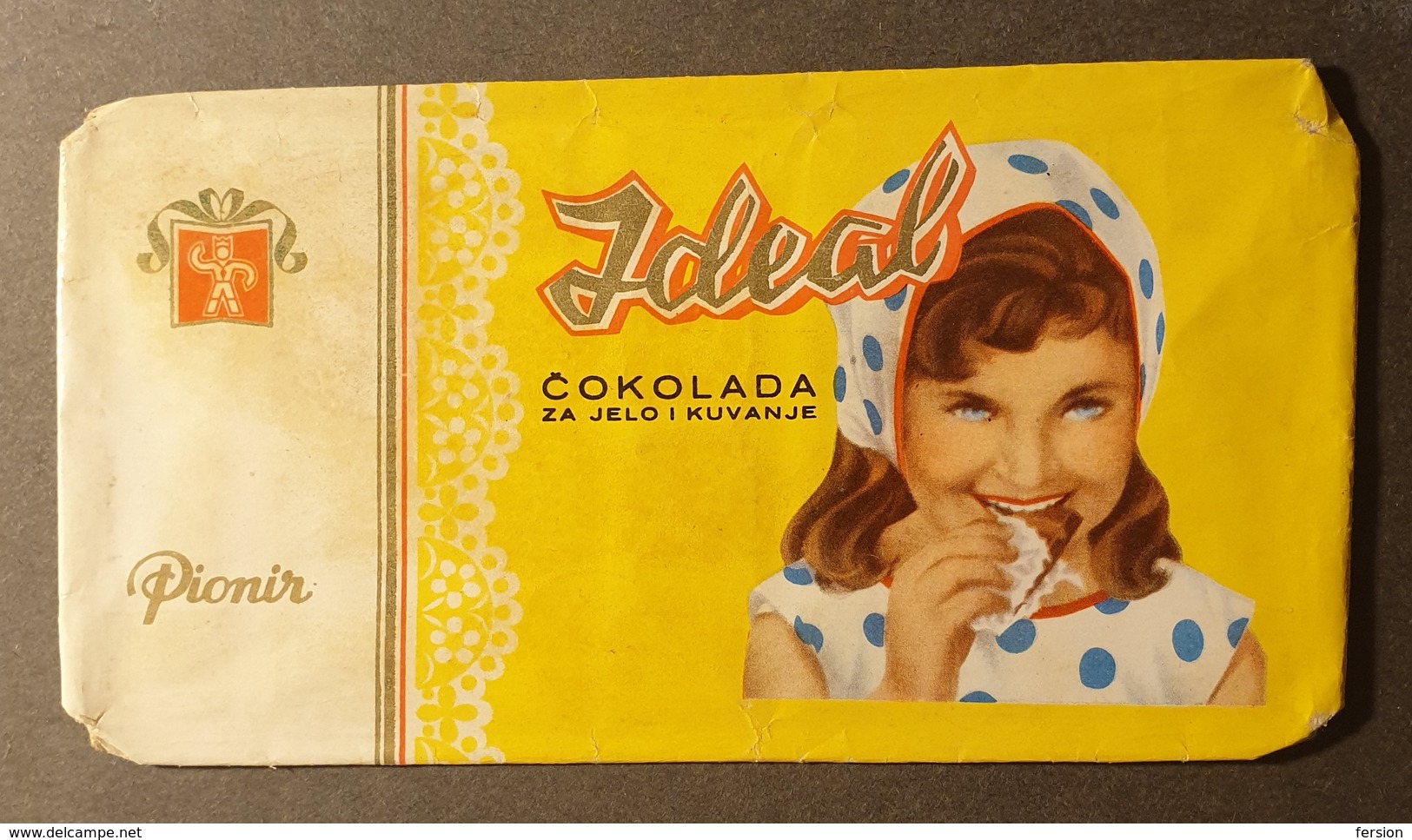 1960's Yugoslavia Serbia SUBOTICA Pionir - LABEL VIGNETTE Paper Package Ideal MILK CHOCOLATE - Girl - Cioccolato