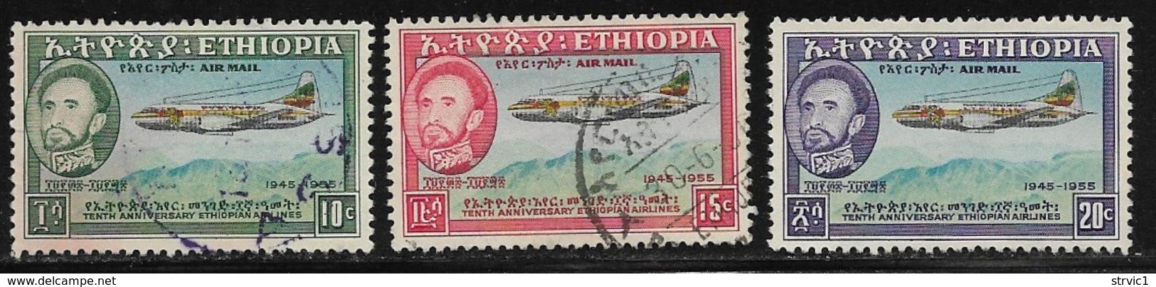 Ethiopia Scott #C38-40 Used Plane Over Mountains,1955 - Ethiopia