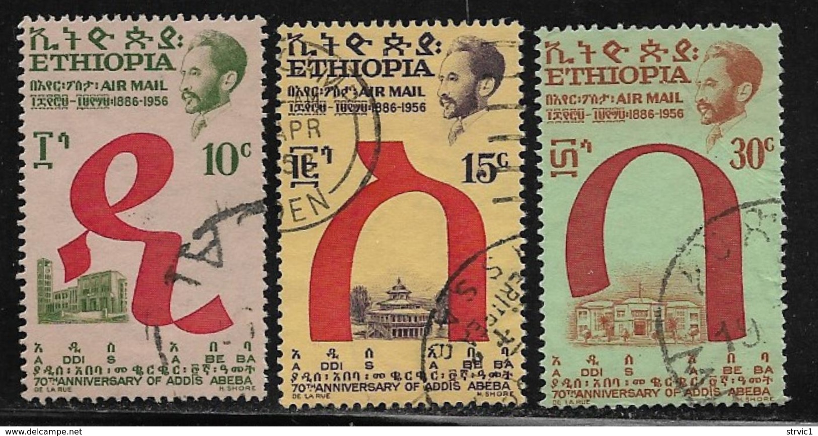 Ethiopia Scott #C52-3,C56 Used Amharic Characters,1957 - Ethiopia