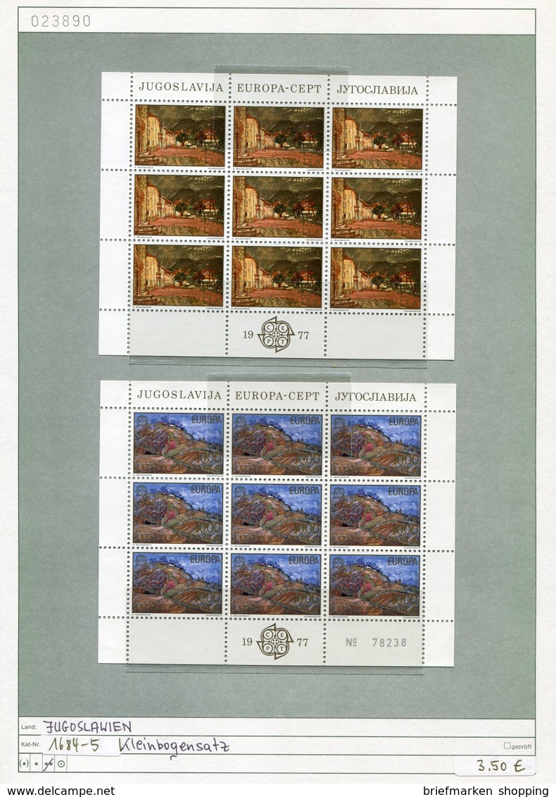 Jugoslawien 1977 - Yougoslavie 1977 - Jugoslavija 1977 - Michel 1684-1685 Im KB-Satz /MF - ** Mnh Neuf Postfris - CEPT - Ungebraucht