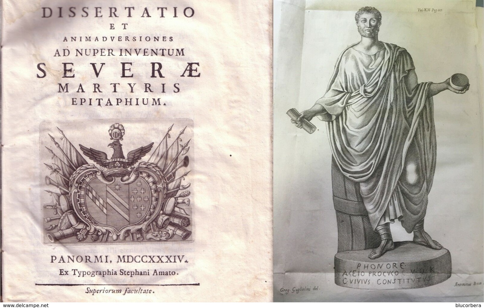 LUPI M. ANTONIO: DISSERTATIO ET ANIMADVERSIONES AD NUPER INVENTUM SEVERAE MARTYRIS EPITAPHIUM 1734 - Old Books