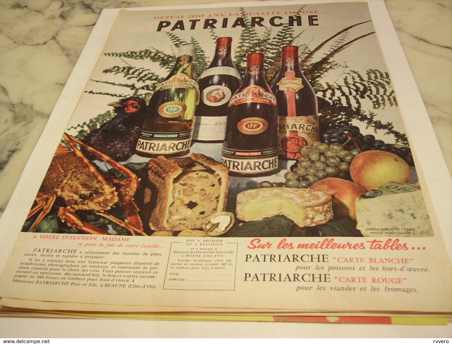 ANCIENNE PUBLICITE VIN LES  BOURGOGNES PATRIARCHE 1958 - Alcools