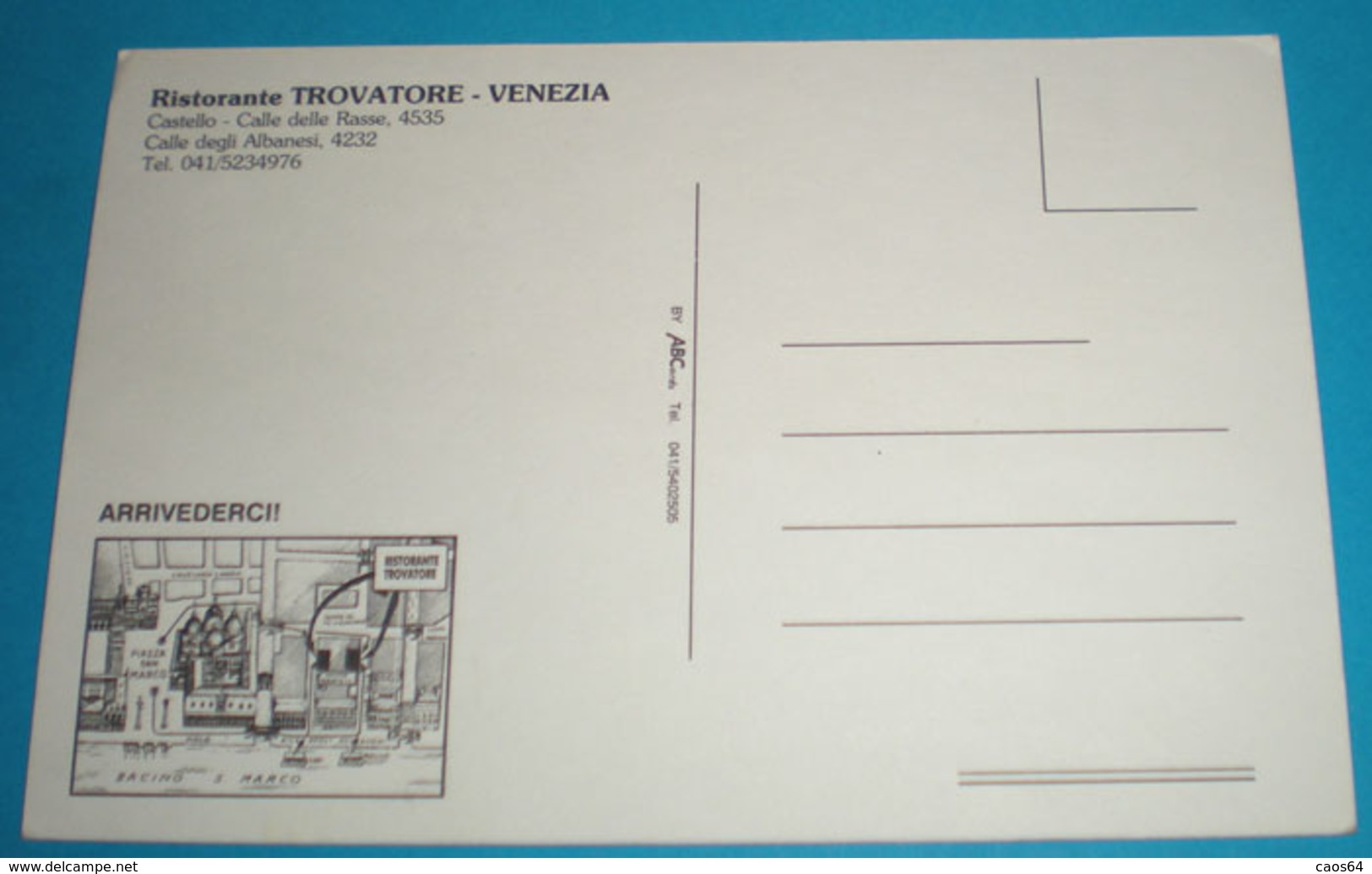 Ristorante TROVATORE Venezia Cartolina Non Viaggiata - Alberghi & Ristoranti