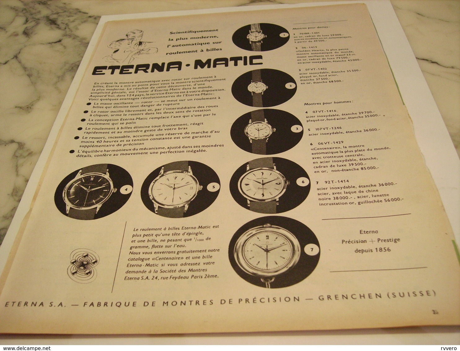 ANCIENNE PUBLICITE MONTRE ETERNA.MATIC 1958 - Autres & Non Classés