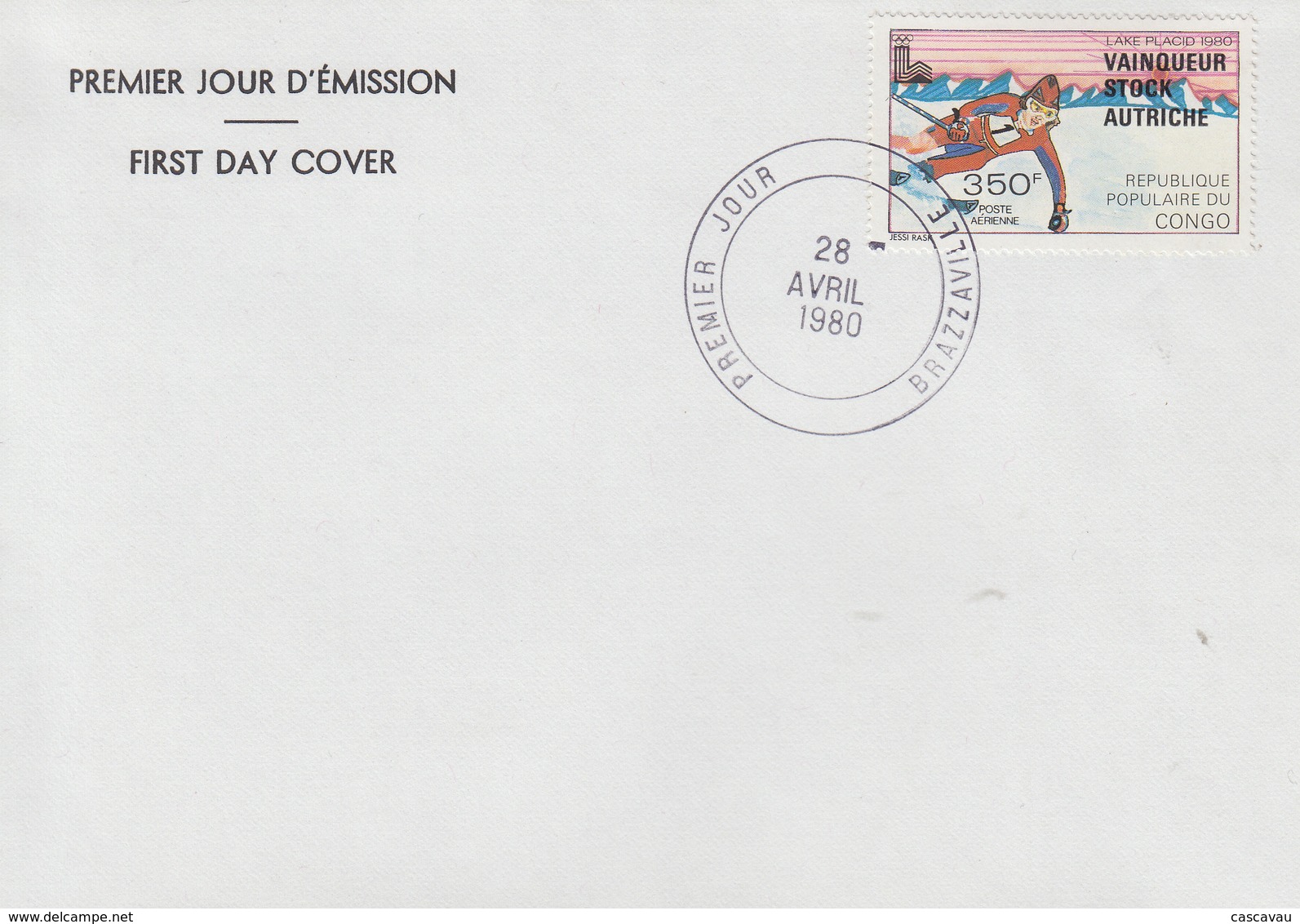 Enveloppe  FDC  1er  Jour   CONGO    Jeux   Olympiques   LAKE  PLACID    1980 - Inverno1980: Lake Placid