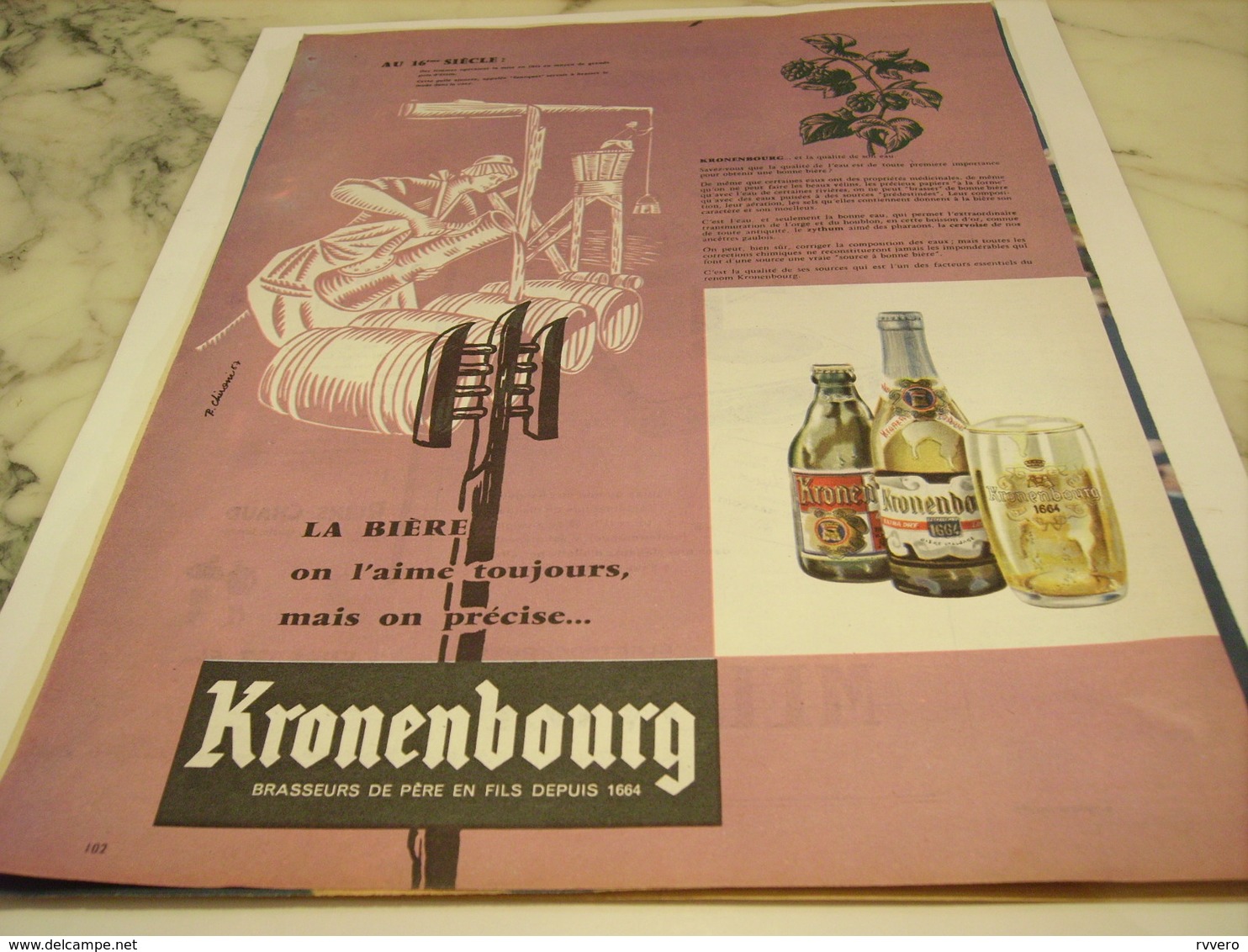 ANCIENNE PUBLICITE AU 16 SIECLES ON L AIME TOUJOUR  KRONENBOURG 1958 - Alcohols