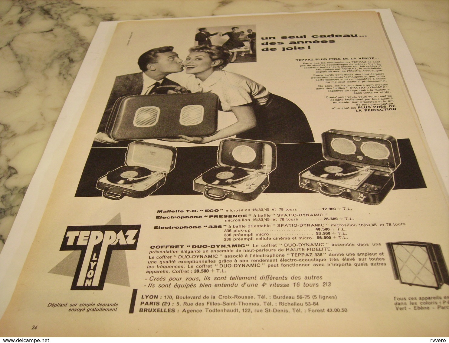 ANCIENNE  PUBLICITE UN SEUL CADEAU  ELECTROPHONE  DE TEPPAZ 1958 - Autres & Non Classés
