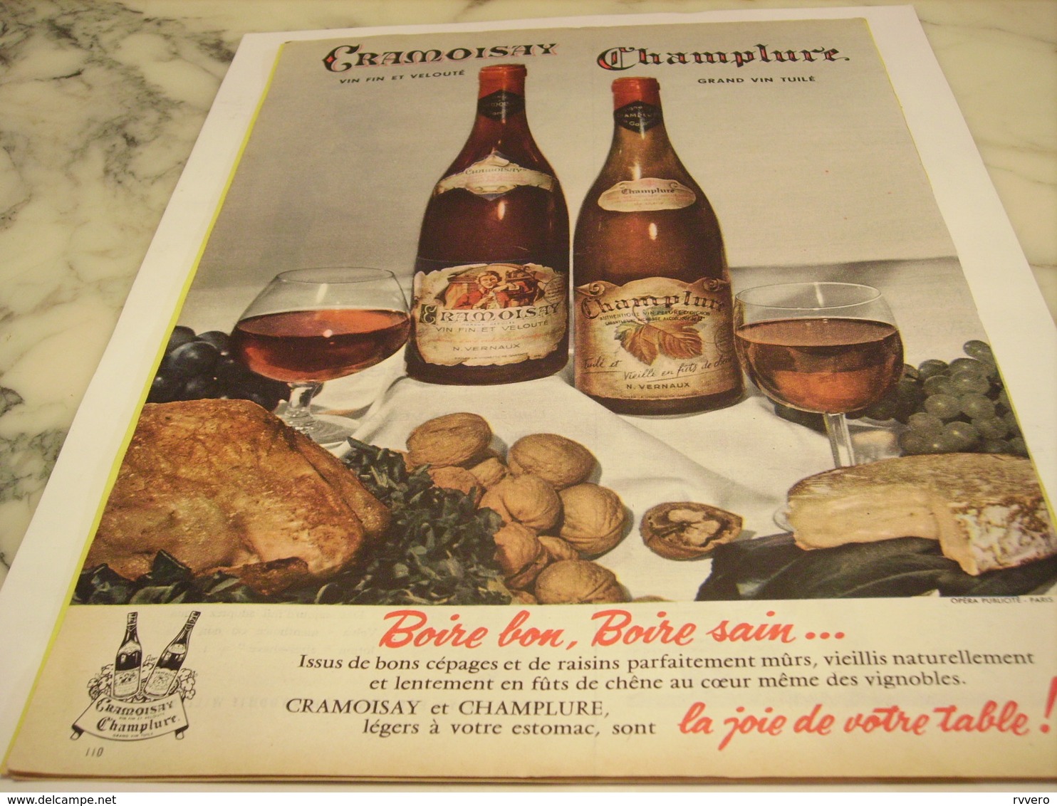 ANCIENNE PUBLICITE BOIRE BON BOIRE SAIN  VIN CRAMOISAY ET CHAMPLURE 1958 - Posters