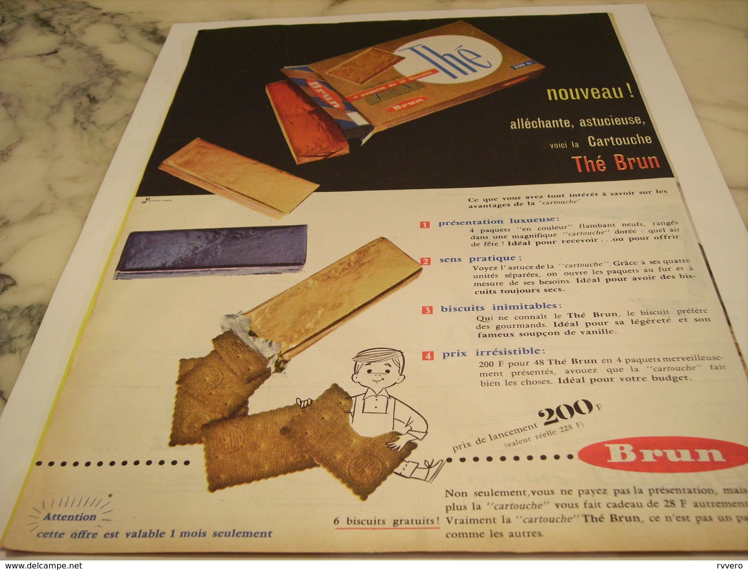 ANCIENNE PUBLICITE BISCUIT THE BRUN 1958 - Autres & Non Classés