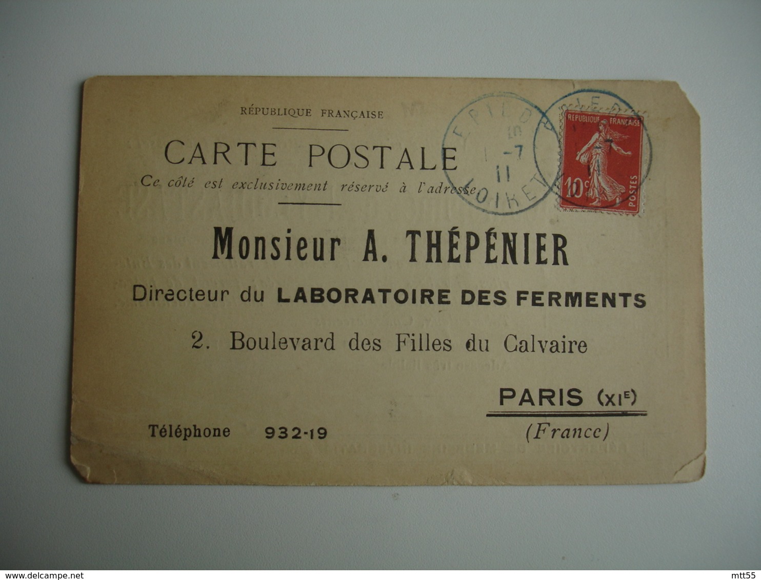 Couleur Bleue Epieds Obliteration Sur Lettre Accuse Reception Laboratoire Thepenier - 1877-1920: Période Semi Moderne