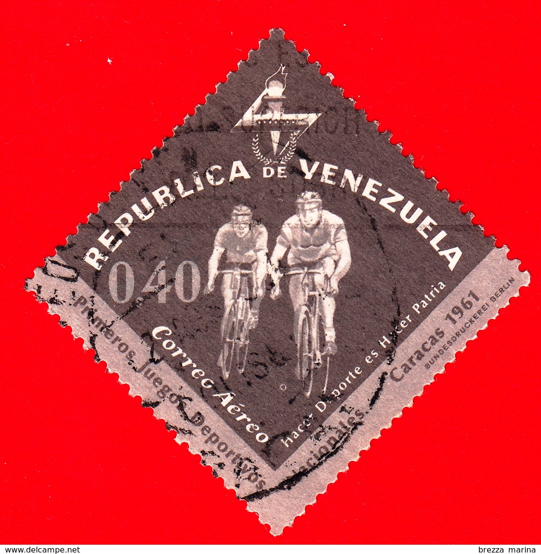 VENEZUELA - Usato - 1962 - Primi Giochi Sportivi Nazionali - Caracas, 1961 - Ciclismo - Cycling - 0.40 - P. Aerea - Venezuela