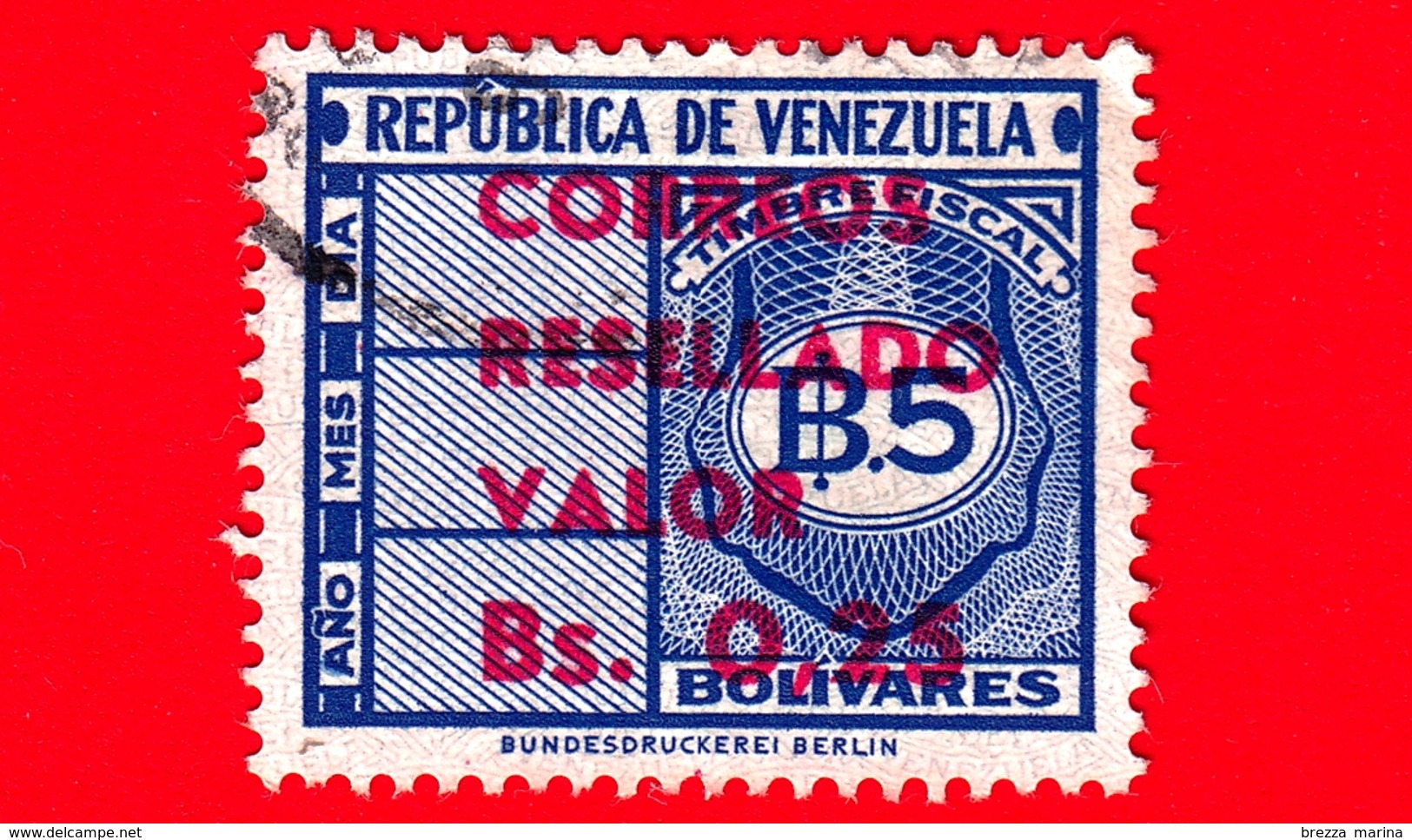 VENEZUELA - Usato - 1965 - Segnatasse - Fiscal - Tax Stamps - Resellado - 0.25 Su 5 - Venezuela