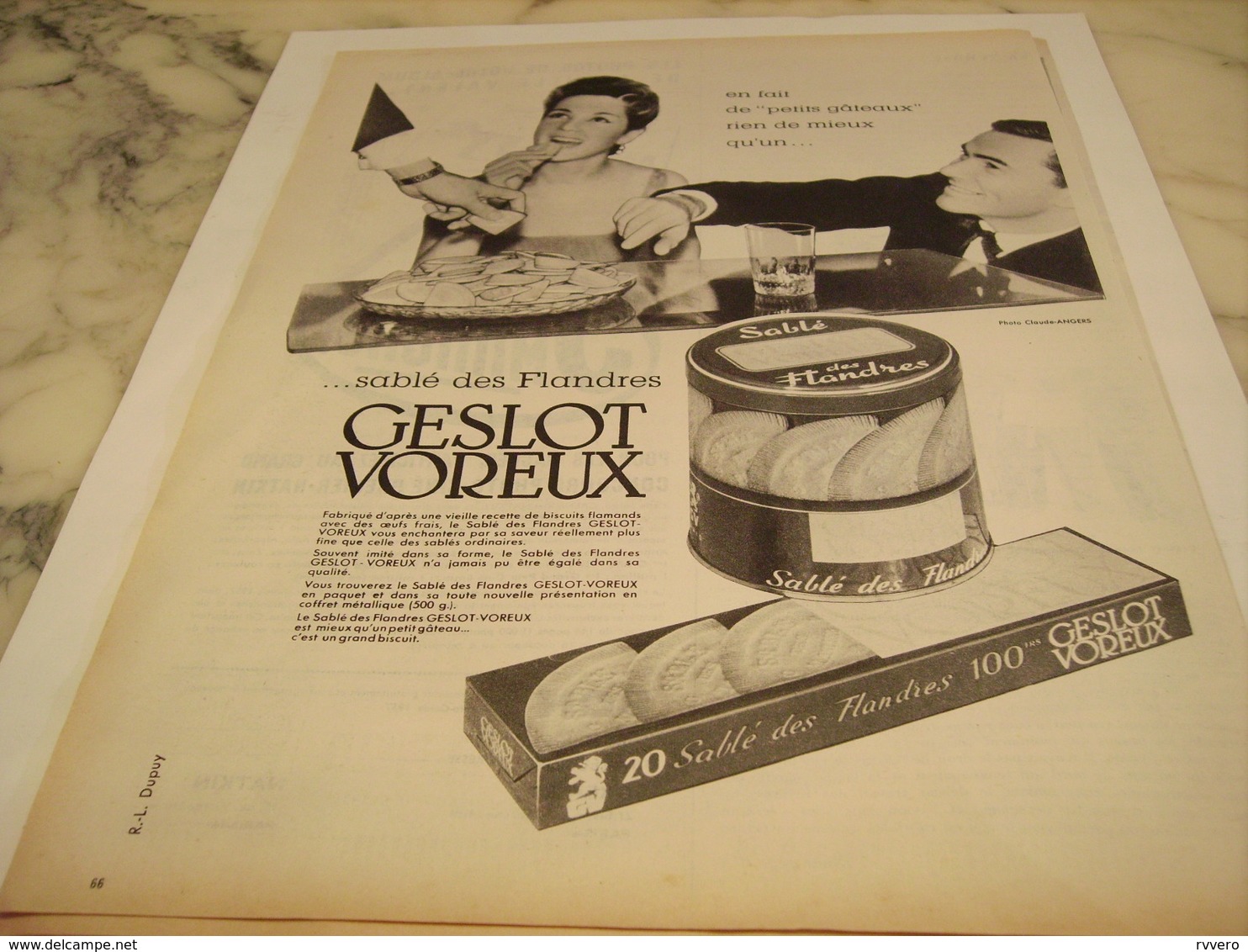 ANCIENNE PUBLICITE PETIT GATEAUX  SABLE DES FLANDRES GESLOT VOREUX 1958 - Affiches