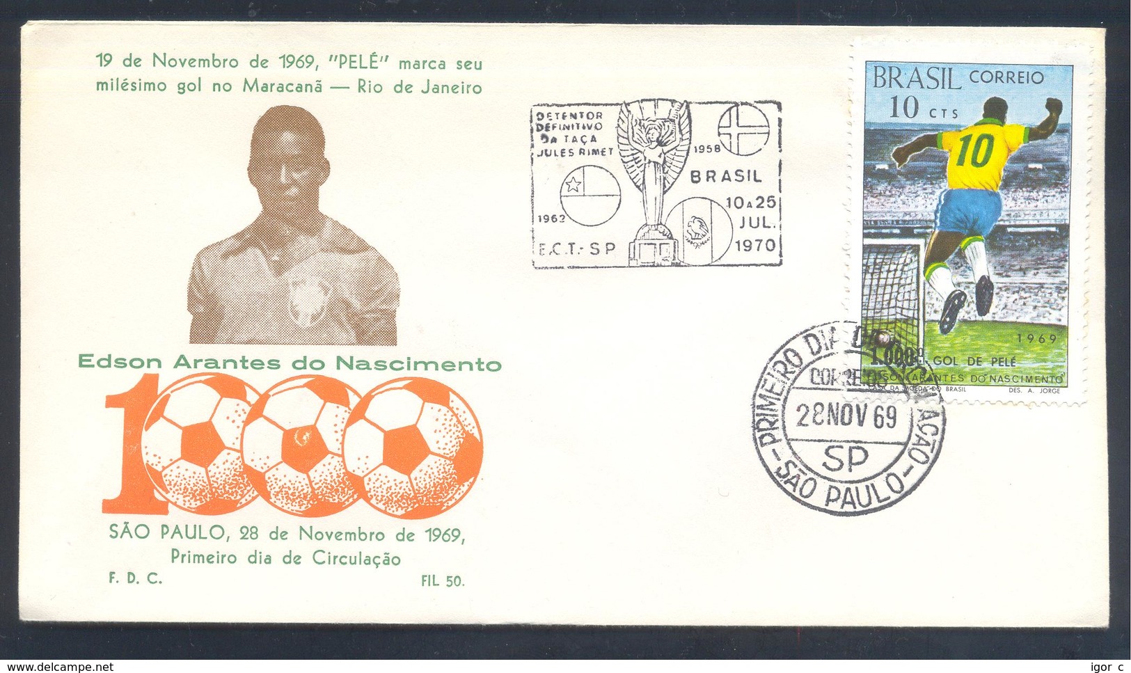 Brasil 1969 Cover: Football Fussball Soccer Calcio: PELE 1000 Goals; Torre; Jules Rimet Cup 1970 Mexico - 1970 – Mexico