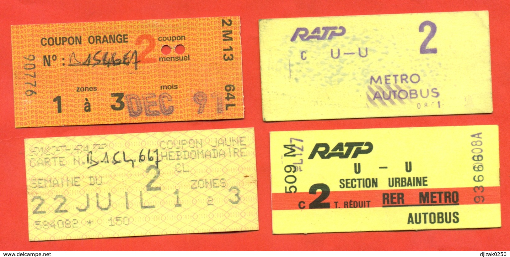 France 1991-92. City Paris. Lot Of 4 Tickets. - Europe