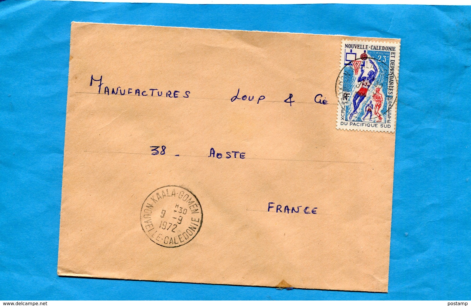 Marcophilie-lettre-NLLE Calédonie-pour Françe-cad-Kaala Gomen-1972- Stamps-N°3376 Sports-baskett Ball -jeu Du Pacifique - Briefe U. Dokumente