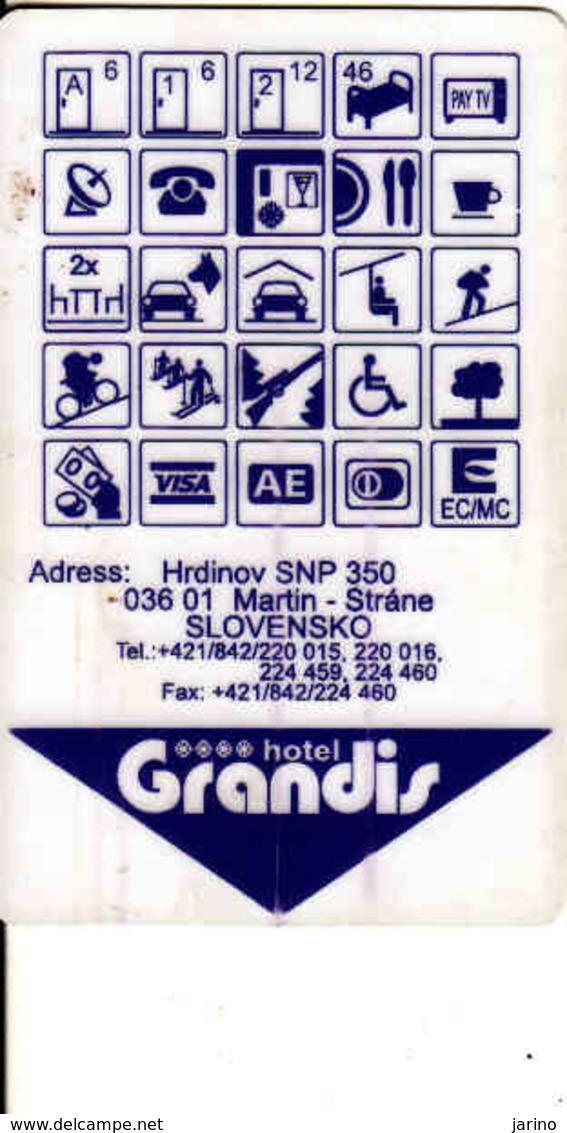 Slovakia - Slovaquie, Hotel Magnetic Keycard, Hotel Grandis - Martin - Chiavi Elettroniche Di Alberghi