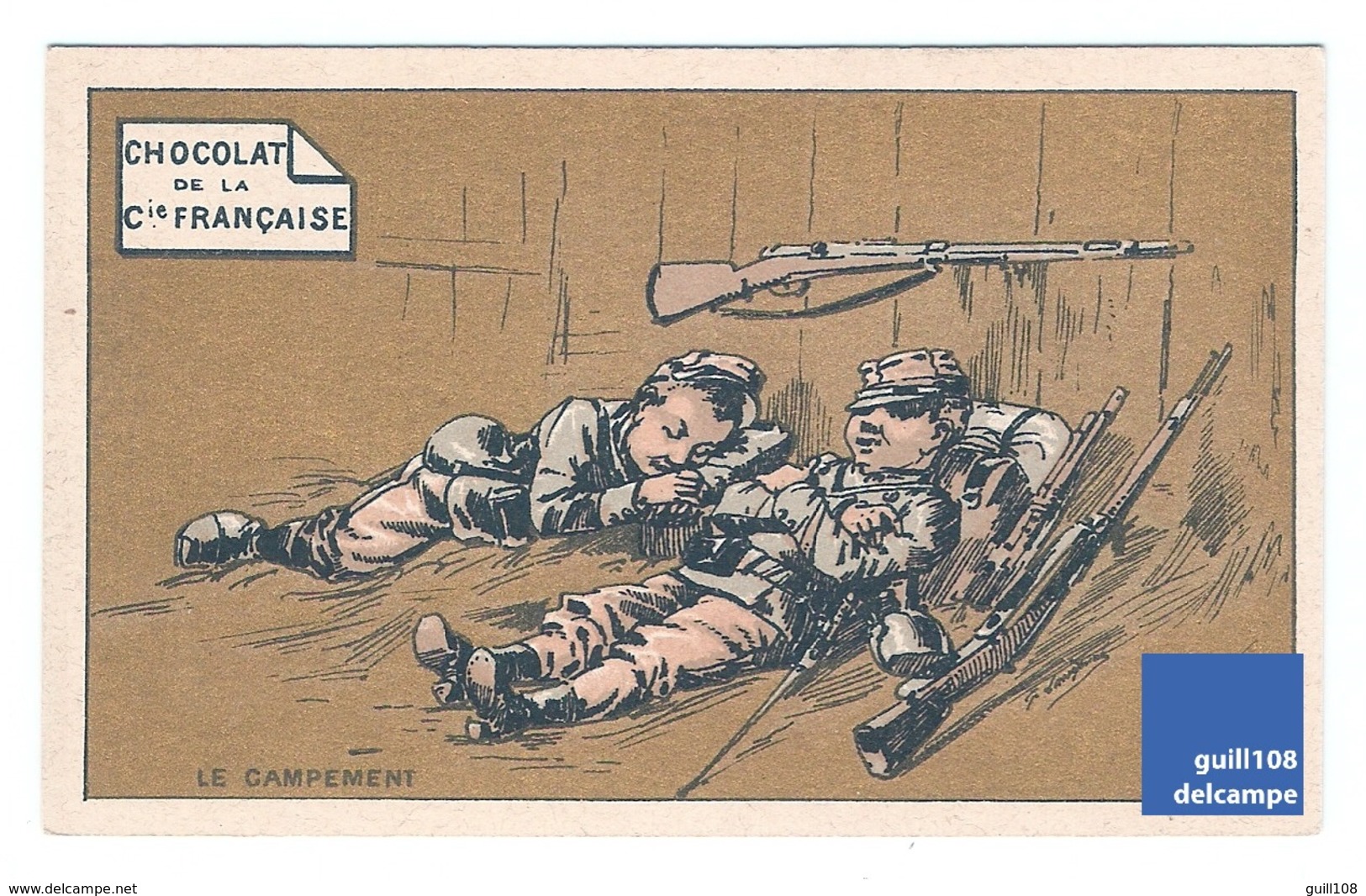 Jolie Chromo Dorée Campement Sommeil Militaire Militaria Armée French Victorian Trade Card Army Military Soldier A28-11 - Sonstige & Ohne Zuordnung