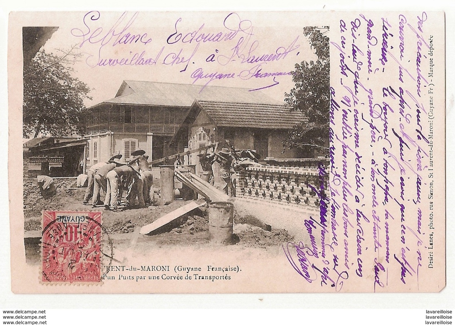 CPA GUYANE FRANCAISE SAINT LAURENT DU MARONI FORAGE D UN PUITS PAR UNE CORVEE DE TRANSPORTES TRES RARE BELLE CARTE !! - Saint Laurent Du Maroni