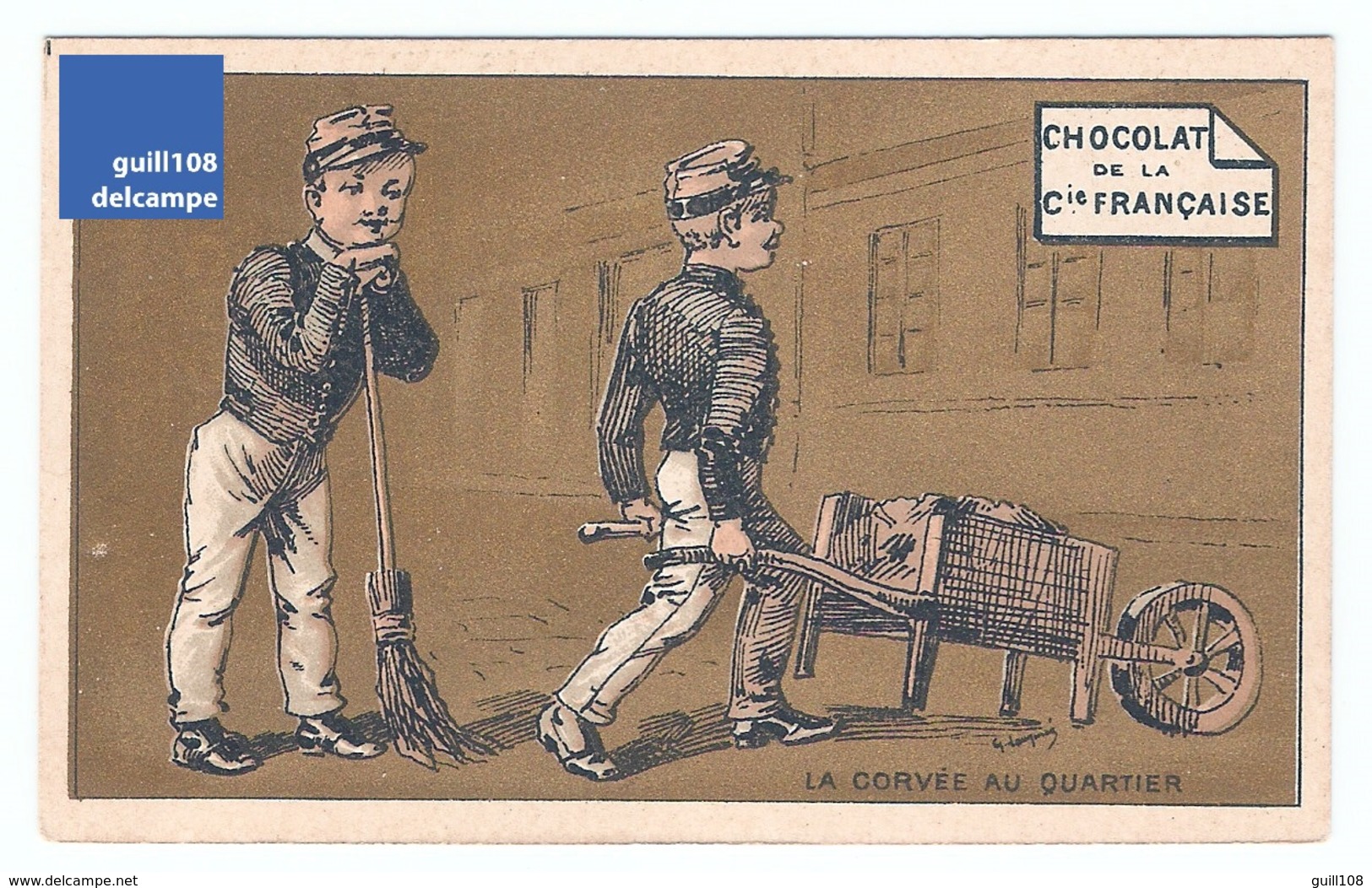 Jolie Chromo Dorée Corvée Brouette Militaire Militaria Armée French Victorian Trade Card Army Military Soldier A28-12 - Sonstige & Ohne Zuordnung