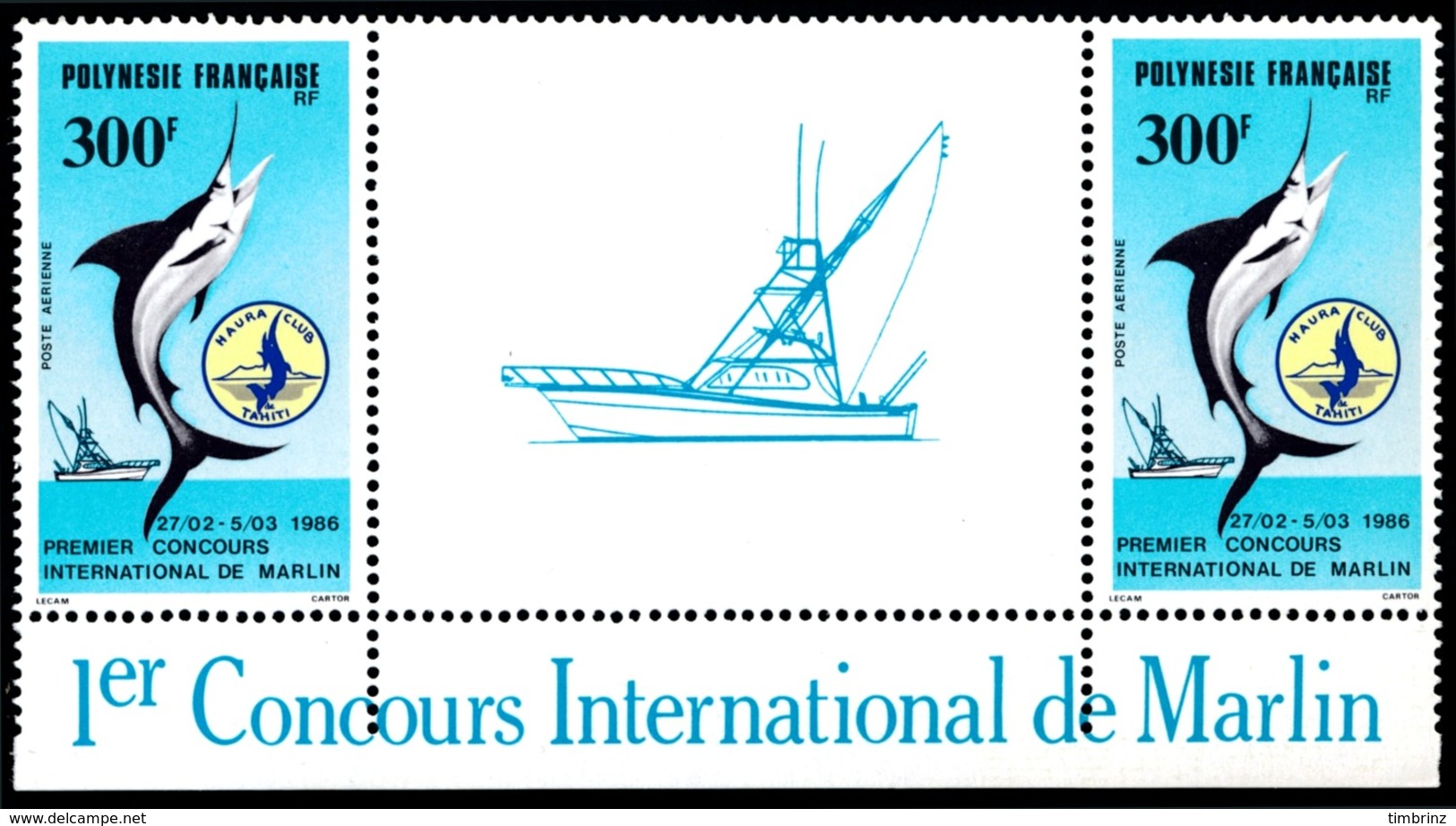 POLYNESIE 1986 - Yv. PA 190A = 190 En Paire **   Cote= 25,00 EUR - Tryptique Concours Pêche Au Marlin  ..Réf.POL23714 - Ungebraucht
