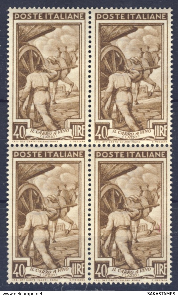 1950-(MNH=**) Italia Quartina L.40 Italia Al Lavoro Filigrana Ruota - Non Classificati