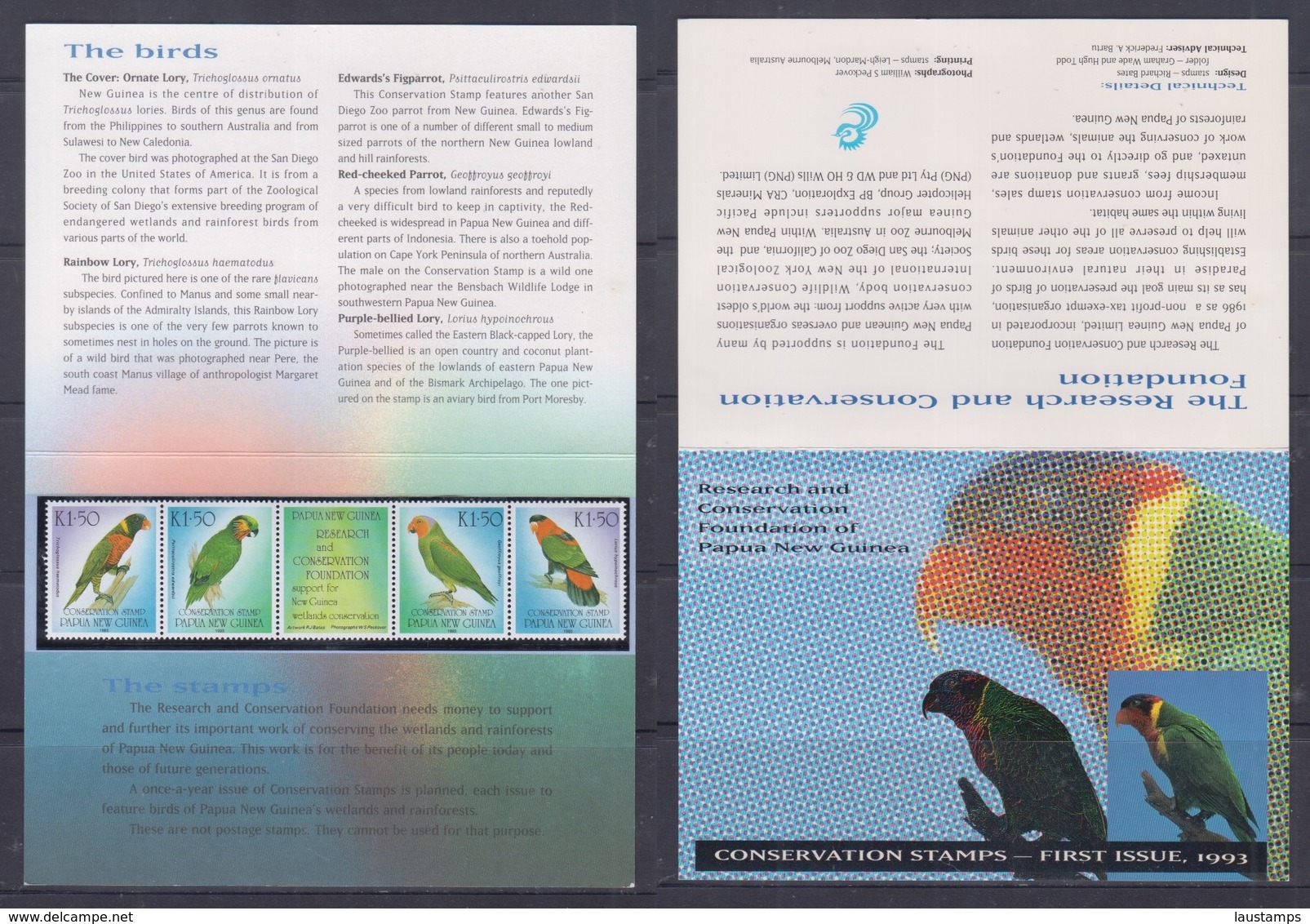 Papua New Guinea 1993 Conservation Stamps, Parrots Stamp Pack - Papua New Guinea