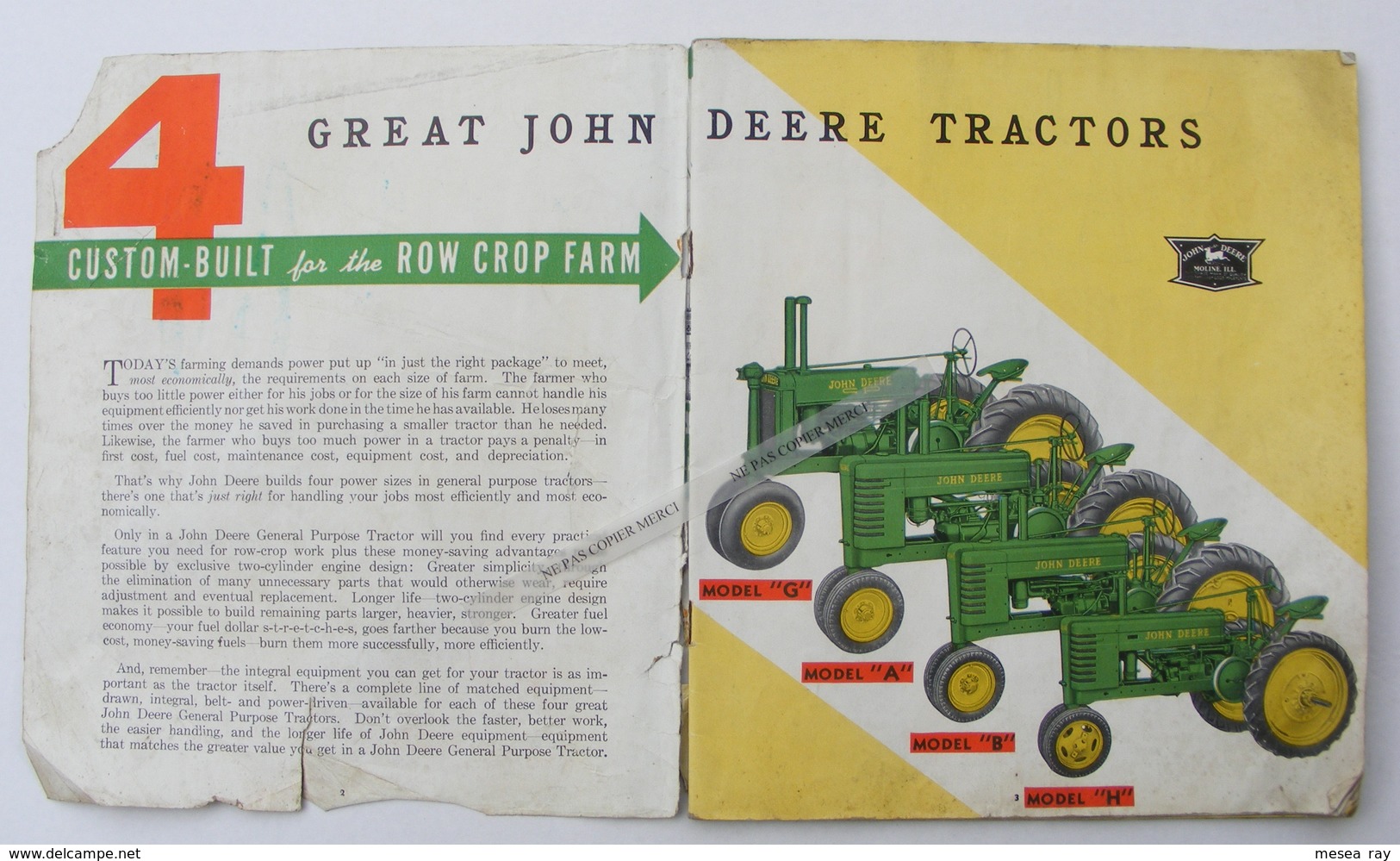 JOHN DEERE Tracteur Tractor A B G H Beau Catalogue De 40 Pages ! 1939 ? General Purpose Agriculture - Agriculture