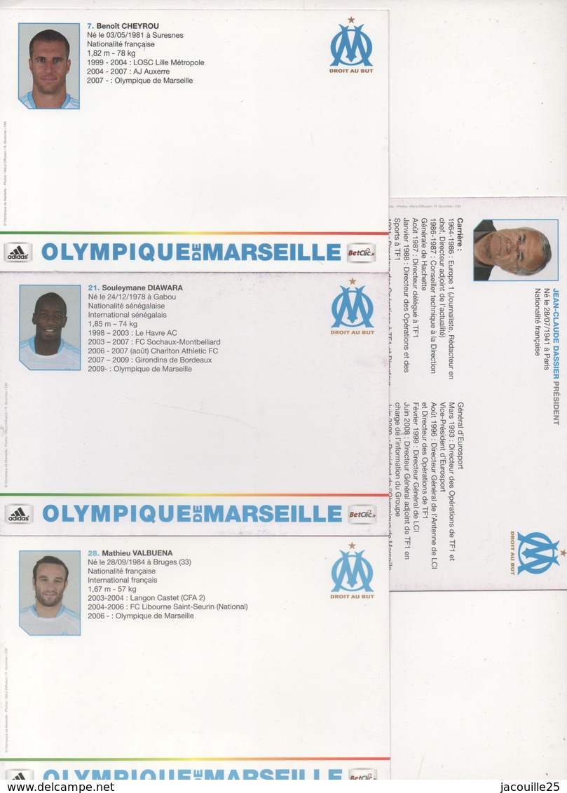 LOT DE 4 CARTES CP CARTE POSTALE  FOOT FOOTBALL OM OLYMPIQUE DE MARSEILLE - Non Classés