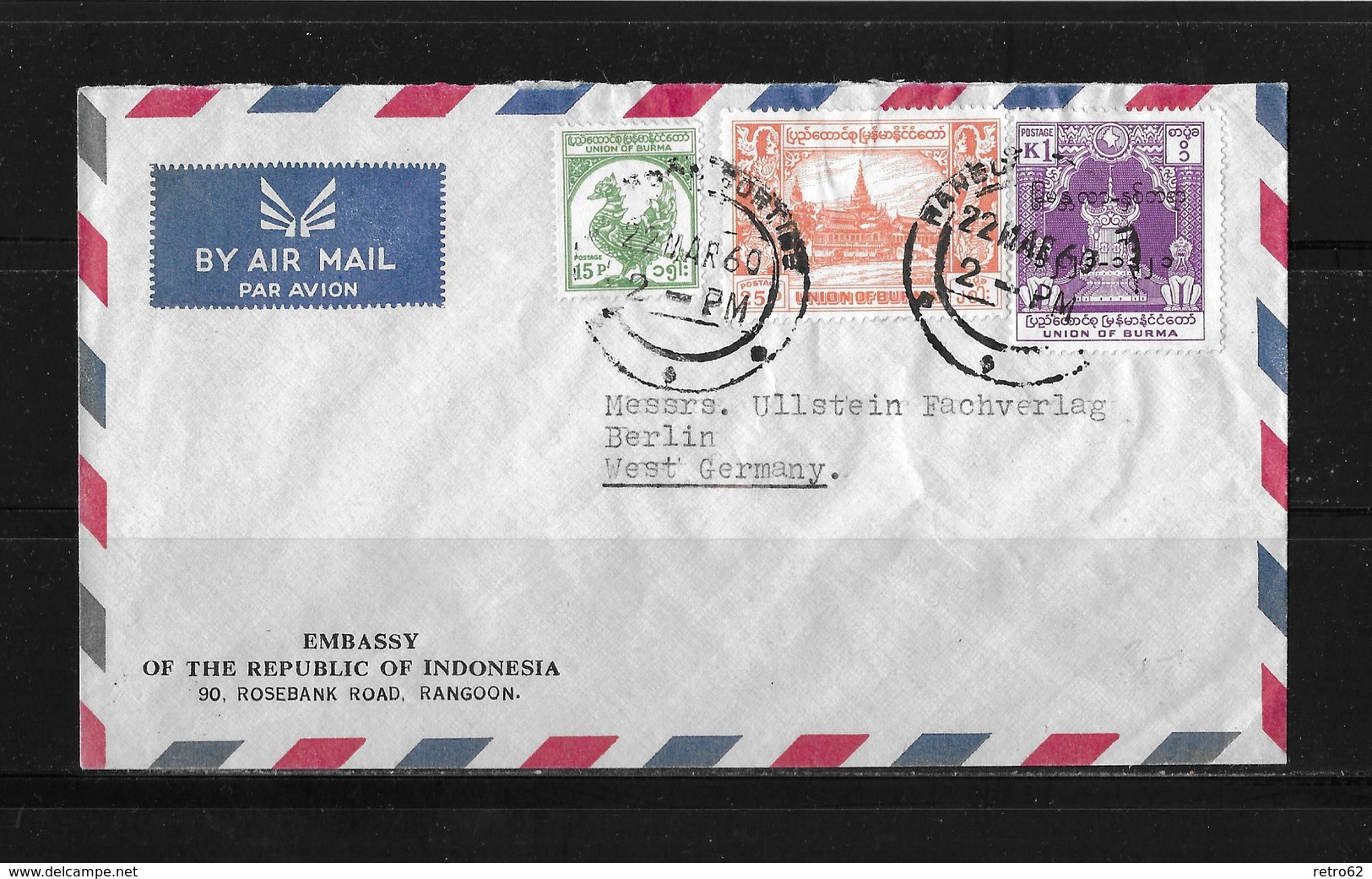 1960 BURMA → Luftpost Brief Rangoon Nach Berlin - Myanmar (Burma 1948-...)