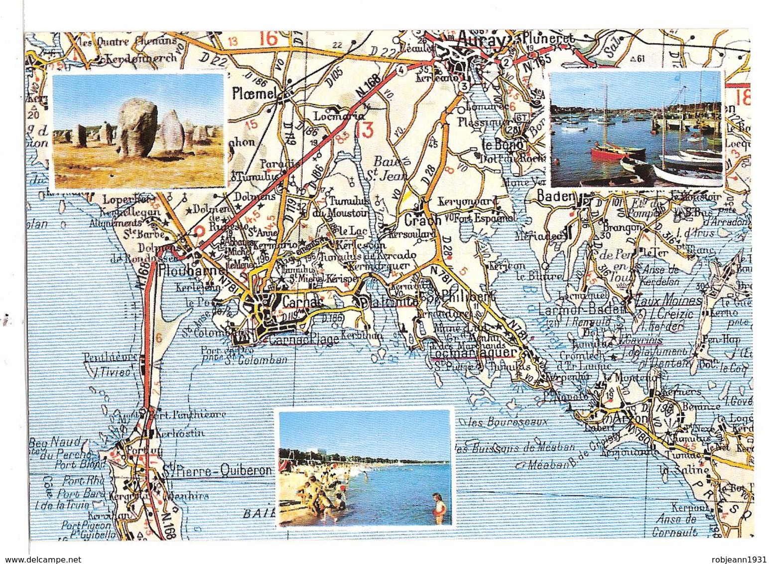 Carnac - La Trinite (56) Les Menhirs,la Plage,le Port De La Trinite ( Carte Geographique ) D'apres Carte Michelin N°63 - Sonstige & Ohne Zuordnung