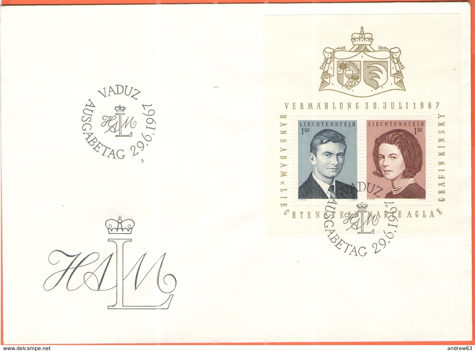 LIECHTENSTEIN - 1967 - Royal Wedding - Vermahlung Des Erbprinzen - Mariage Dr Price Heritier - Block - FDC - FDC