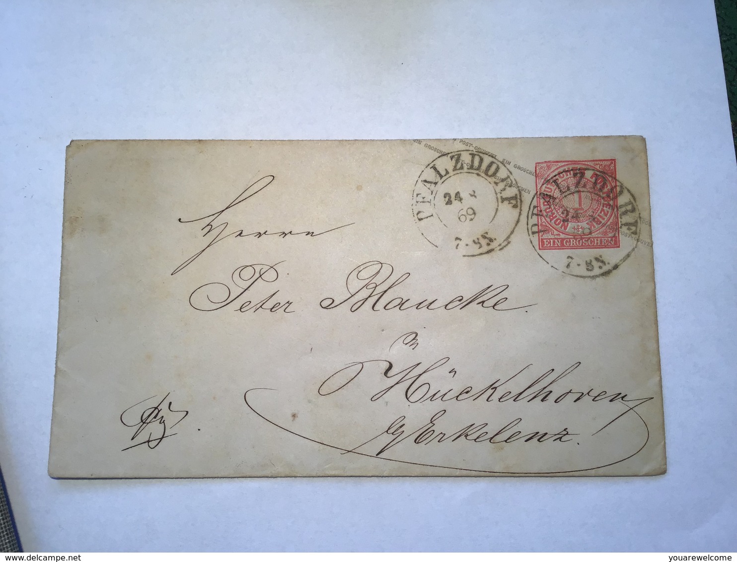 „PFALZDORF 1869“ (Rheinland Düsseldorf Cleve Goch) NV Preussen Stpl Auf NDP Ganzsache > Hückelhoven B. Erkelenz (Brief - Ganzsachen