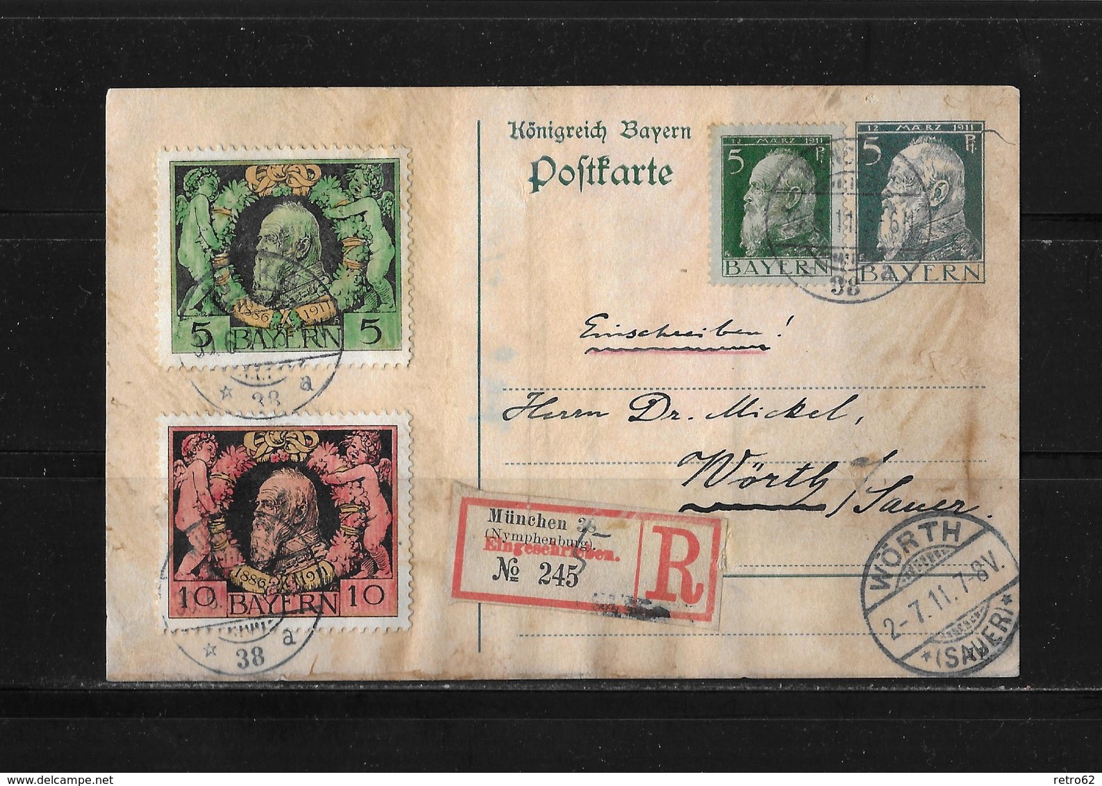 1911 ALTDEUTSCHLAND BAYERN → GA ZuF R-Postkarte Münschen Nach Wörth  ►RAR◄ - Sonstige & Ohne Zuordnung