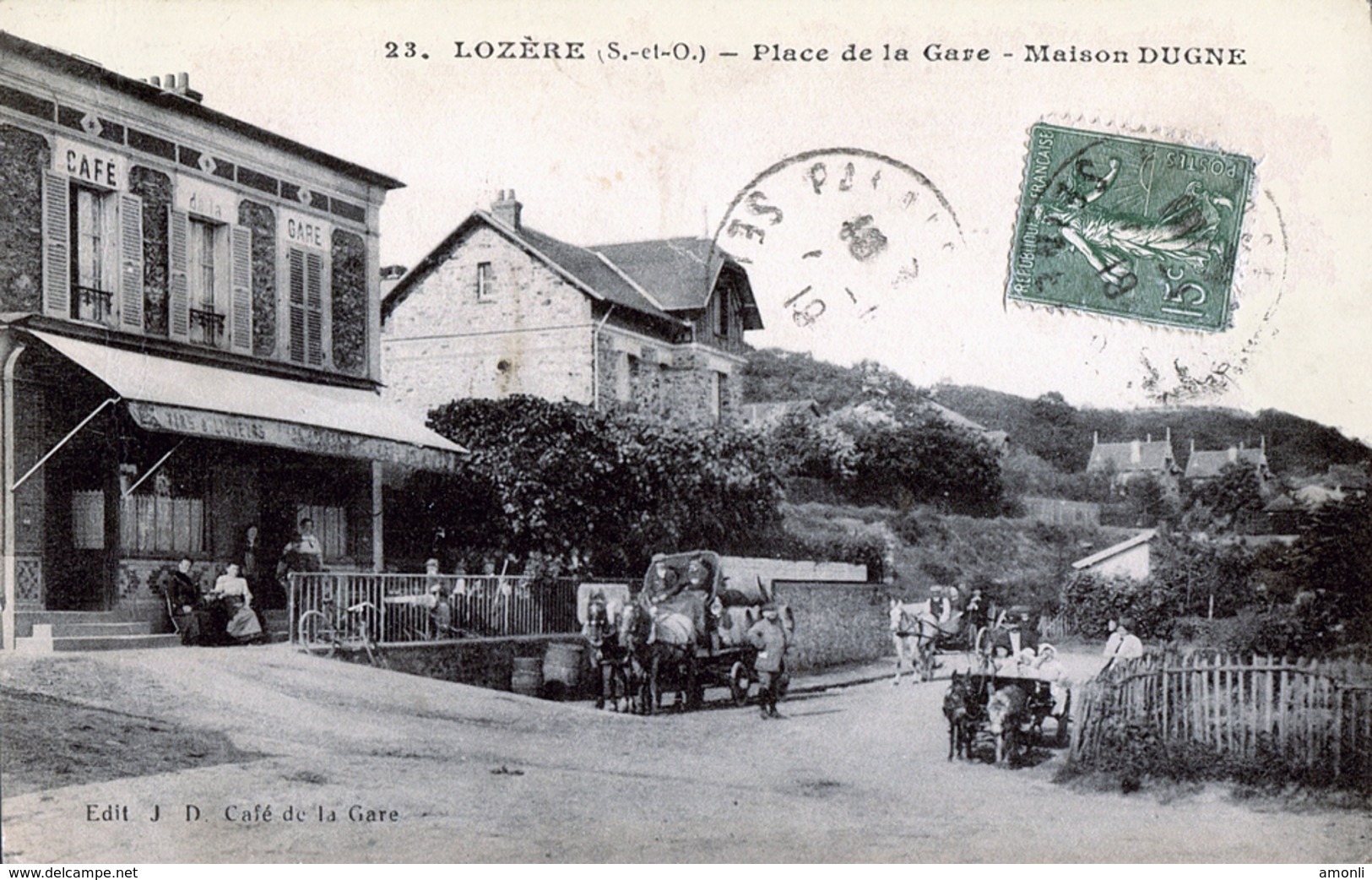 78. YVELINES - LOZERE. Place De La Gare - Maison DUGNE, Café De La Gare. (Attelages, Livraison...) Rare. - Palaiseau