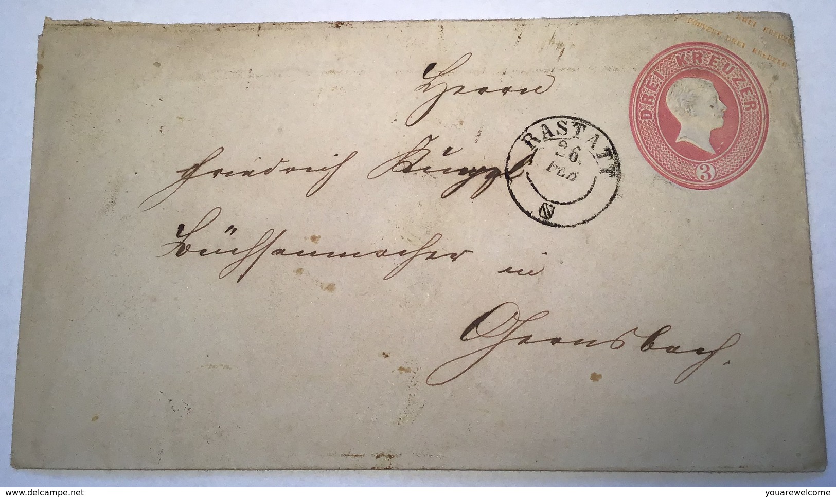 Baden Ganzsache U12 ABART DOPPELTER KLAPPENSTEMPEL „RASTATT“> Gernsbach  (Brief - Enteros Postales