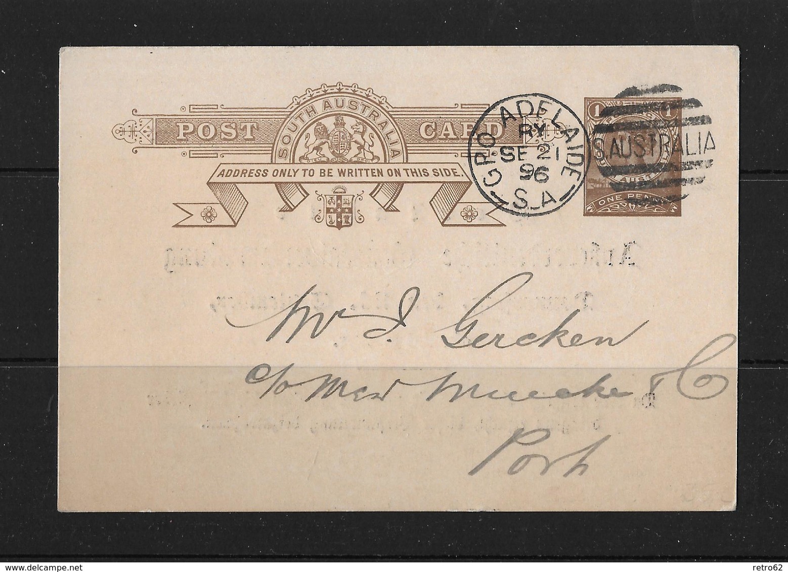 1896 SOUTH AUSTRALIA → GA Postkarte Adelaide   ►RAR◄ - Brieven En Documenten