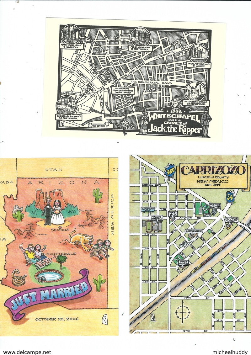 3 POSTCARDS BY THE AMERICAN ARTIST RICK GEARY   MAP RELATED - Other & Unclassified