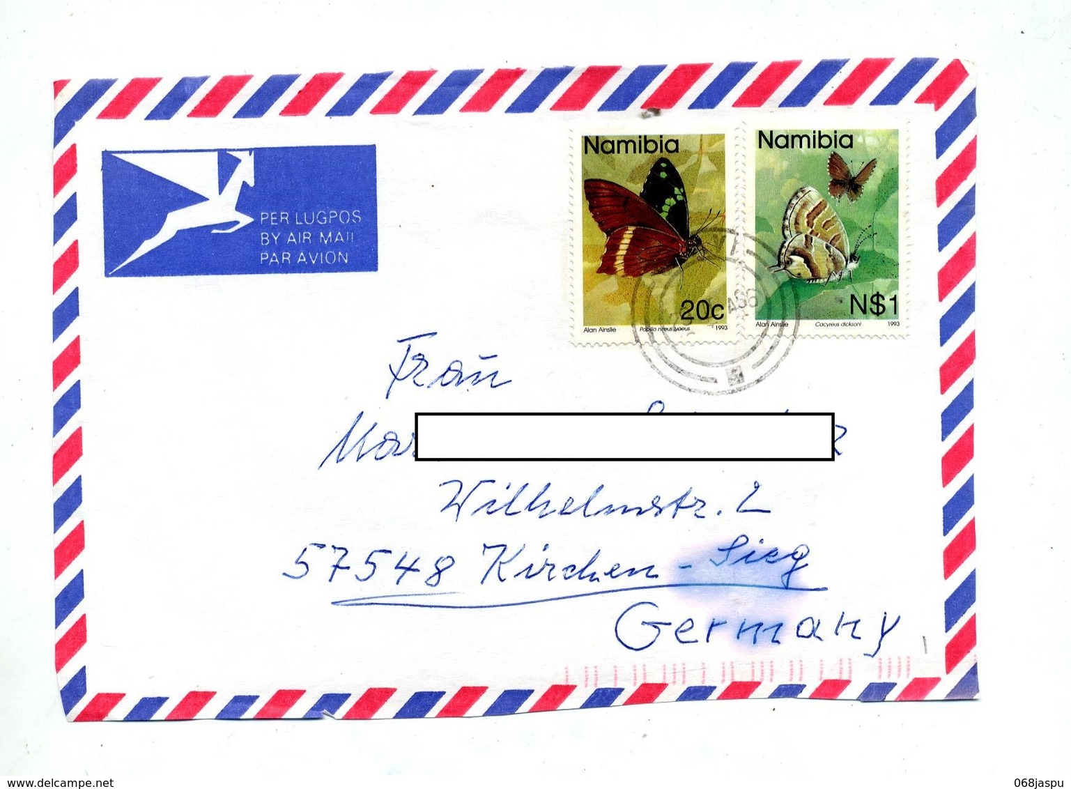 Devant De  Lettre Cachet  Sur Papillon - Namibie (1990- ...)