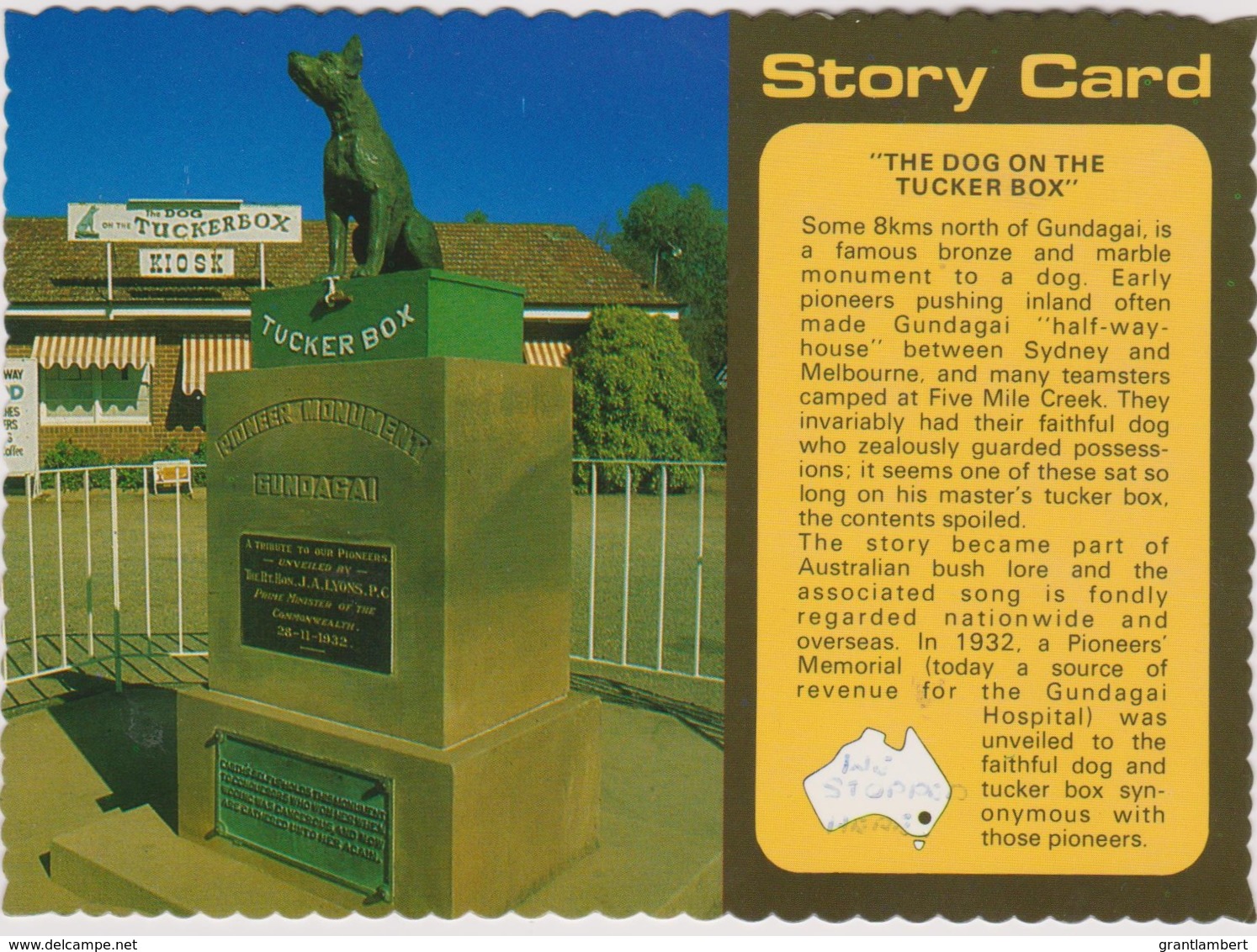 The Dog On The Tuckerbox Story Card, Gundagai, New South Wales - With Message - Autres & Non Classés