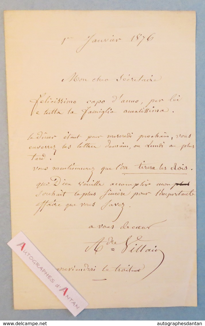 L.A.S 1876 A. VILLAIN Au Peintre William BOUGUEREAU Cachet + Timbre Céres 15c N°55 Lettre Autographe LAS - Autres & Non Classés