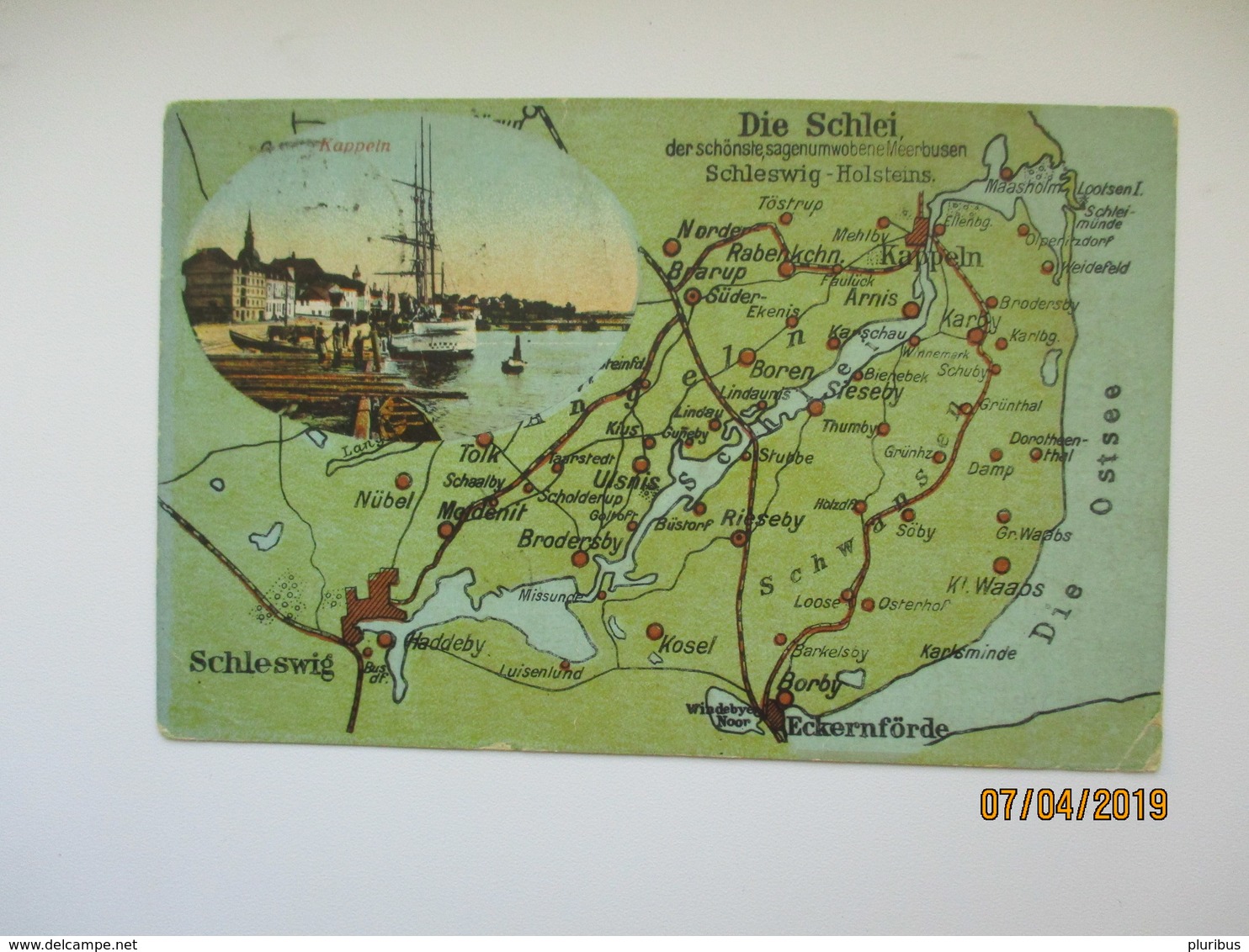 KAPPELN  DIE SCHLEI , QUAI SAILBOAT , MAP OF SCHLESWIG HOLSTEIN   , OLD POSTCARD , O - Kappeln / Schlei