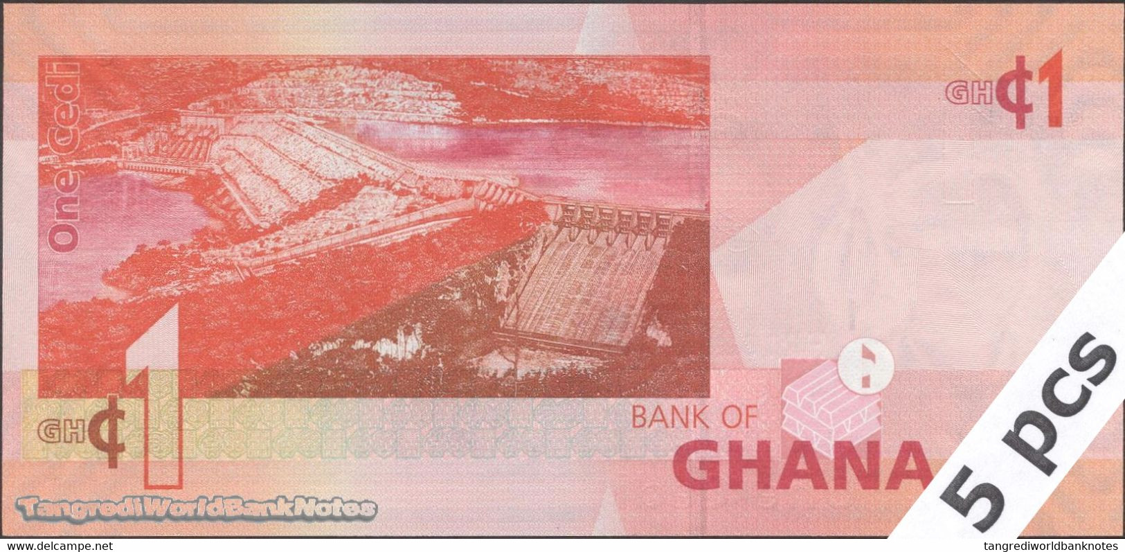 TWN - GHANA 37f - 1 Cedi 1.7.2015 DEALERS LOT X 5 - Prefix HR UNC - Ghana