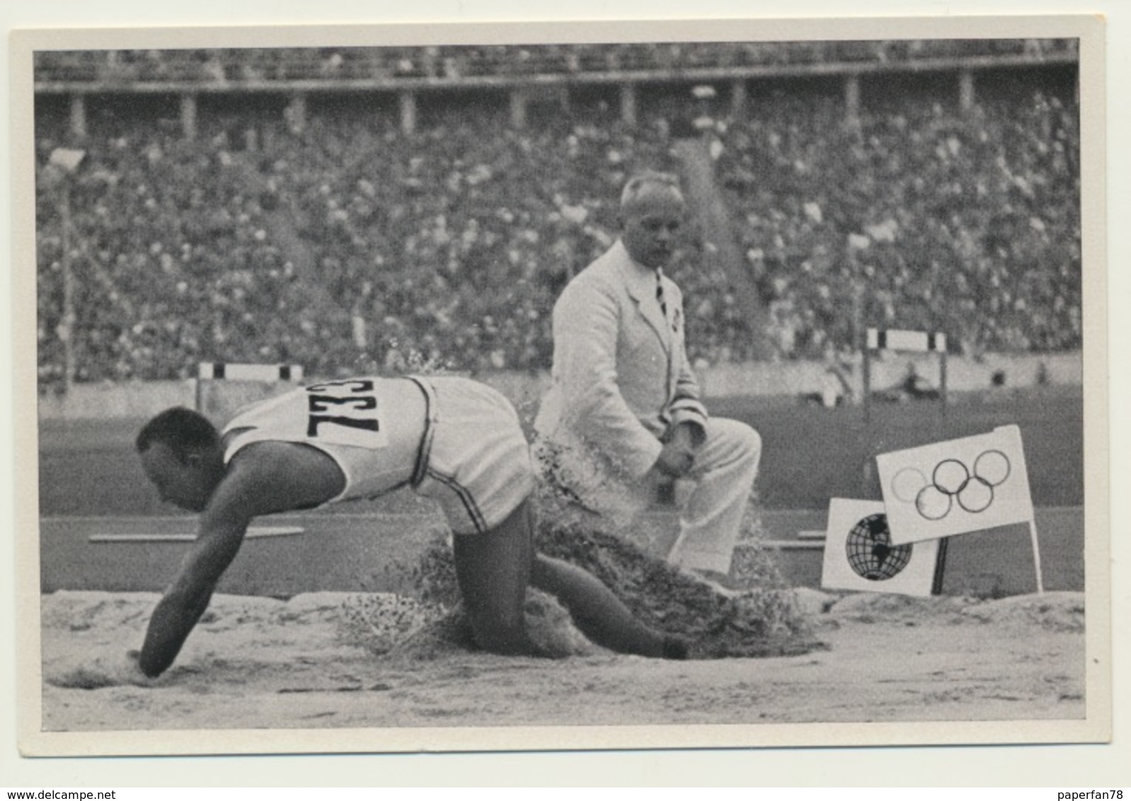 Sammelbild Vignette Olympia 1936 Leichtathletik Weitsprung Owens - Leichtathletik