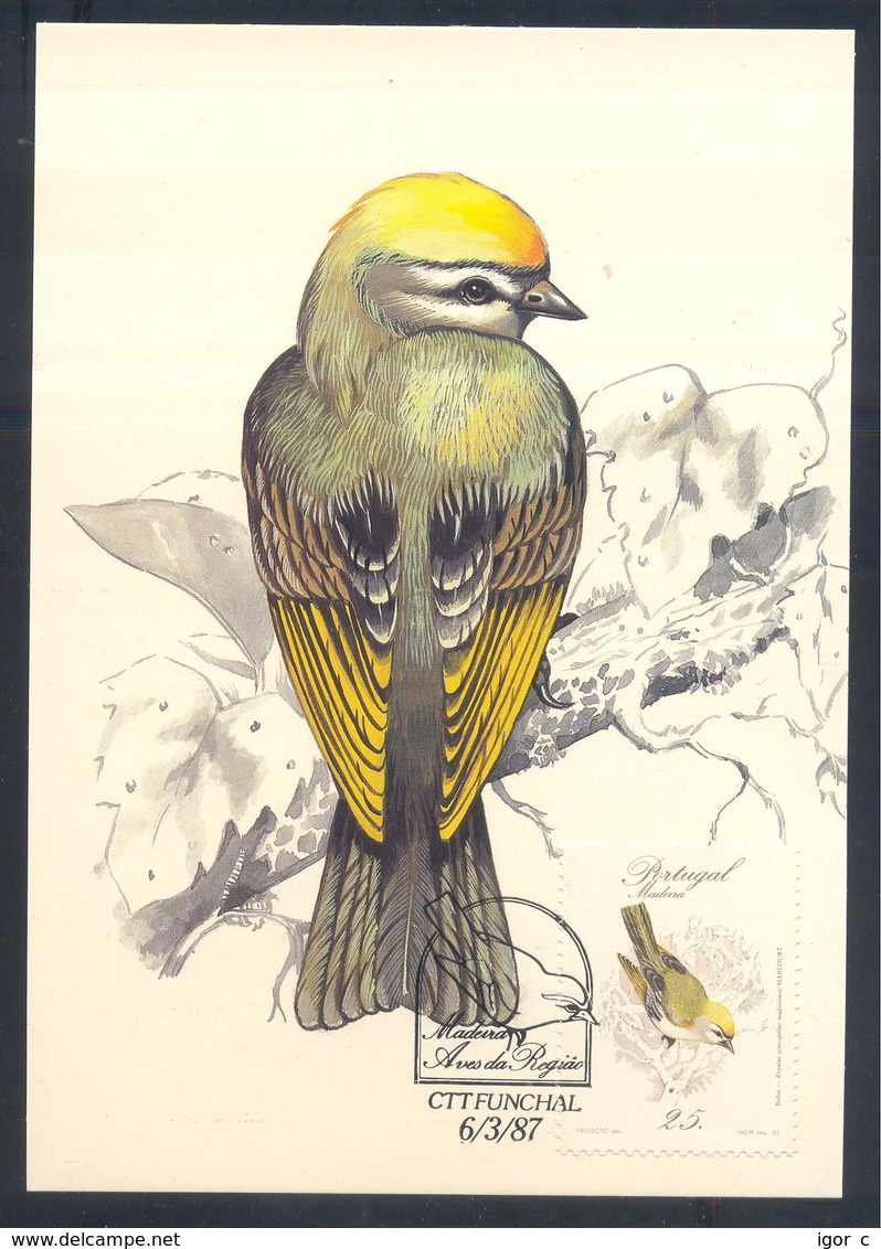 Portugal MADEIRA 1987 Maximum Card: Fauna Bird Vogel Oiseau: The Common Firecrest (Regulus Ignicapilla) - Sonstige & Ohne Zuordnung