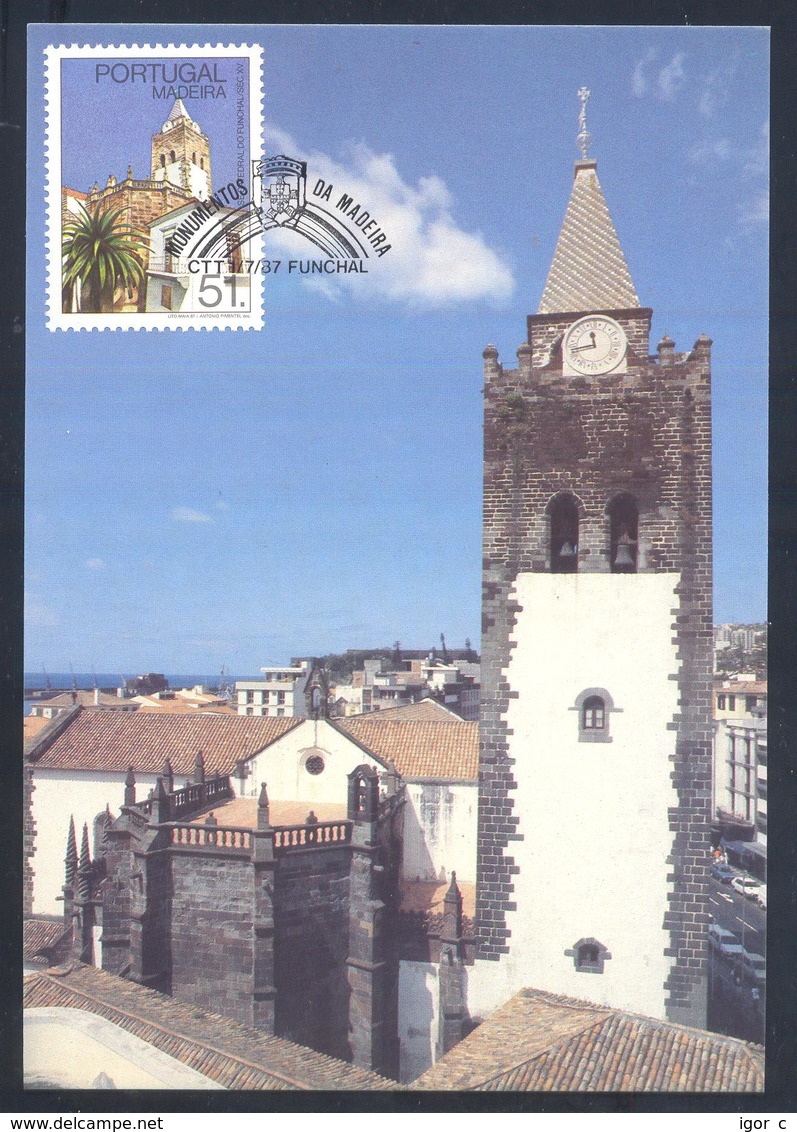 Portugal MADEIRA 1987 Maximum Card: Architecture;  Kirche Church Iglesa; Religion;  Cathedral In Funchal - Sonstige & Ohne Zuordnung