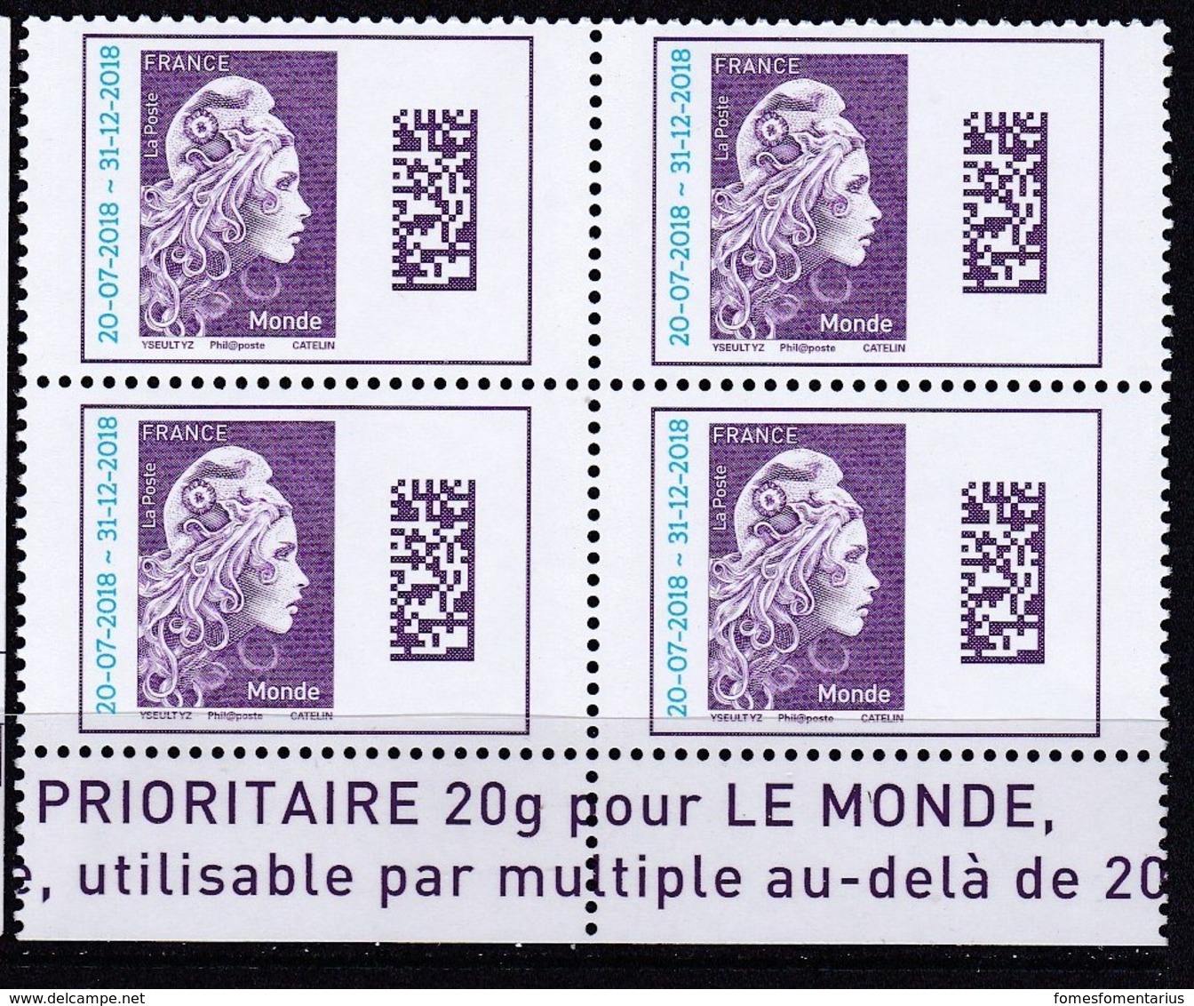 4 Timbres Neufs 2018 Marianne L' Engagée Le Monde Surchargés 20/07/2018, 31/12/2018 - 2018-2023 Marianne L'Engagée