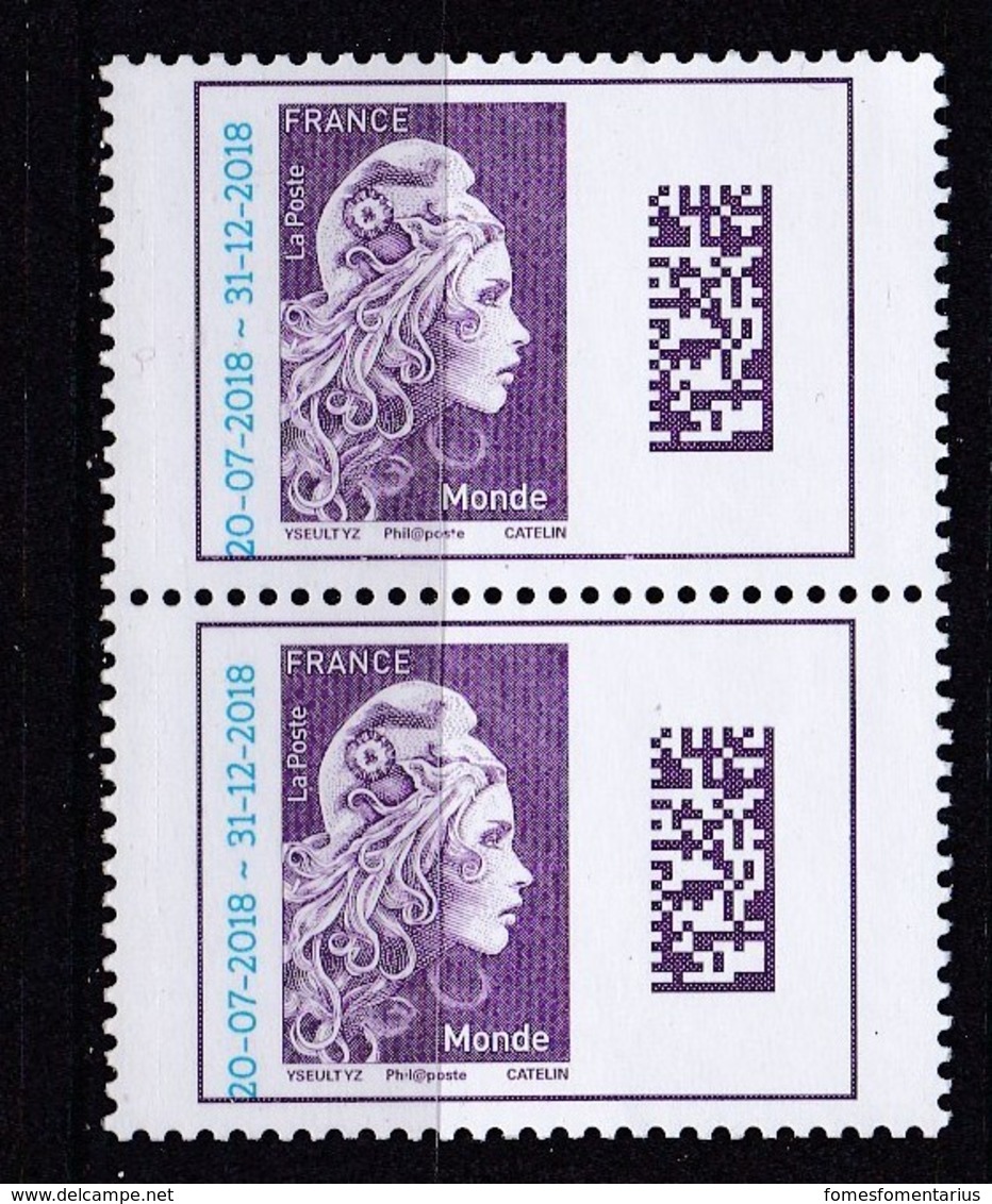 2 Timbres Neufs 2018 Marianne L' Engagée Le Monde Surchargés 20/07/2018, 31/12/2018 Tirage Limité - 2018-2023 Marianne L'Engagée