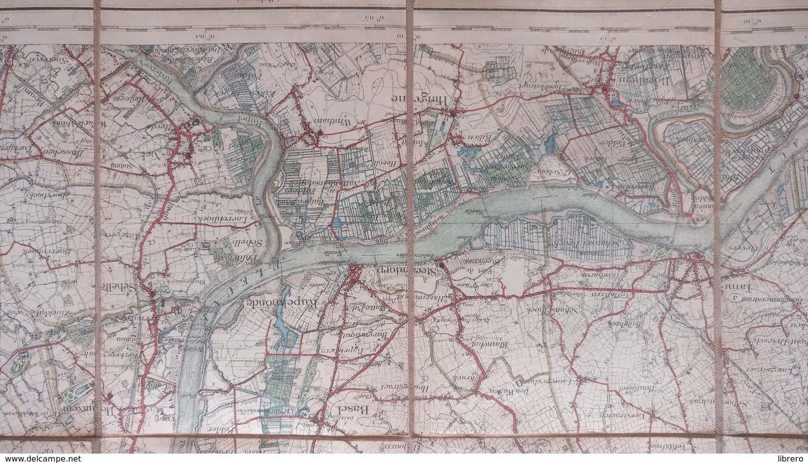 Antwerpen, stafkaart uit 1907. Papier op linnen. Met een mooi overzicht van de fortengordel. 85,5cm x 54cm.