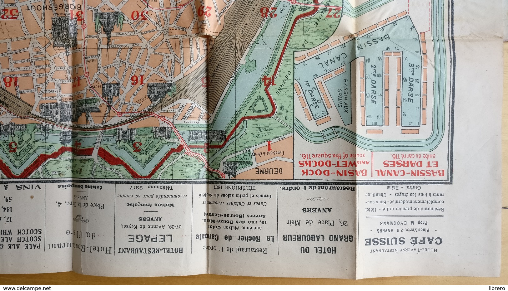 Antwerpen, Oud Stadsplan Uit Stadsgids. Mooi Geïllustreerd Kaartje Met Fijne Details. - Topographische Kaarten